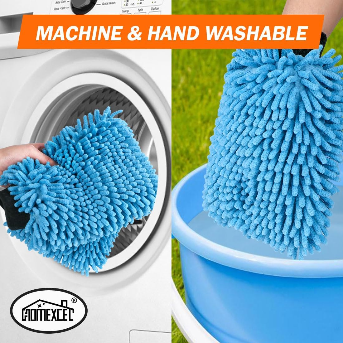 HOMEXCEL Car Wash Mitt, 2PK Chenille Microfiber Wash Mitt, Scratch-Free & Lint-Free, Rich Foam, Highly Absorbent, Double Sided, Perfect for Car Washing and Detailing, 10.2" X 6.7 ", Blue image number 3