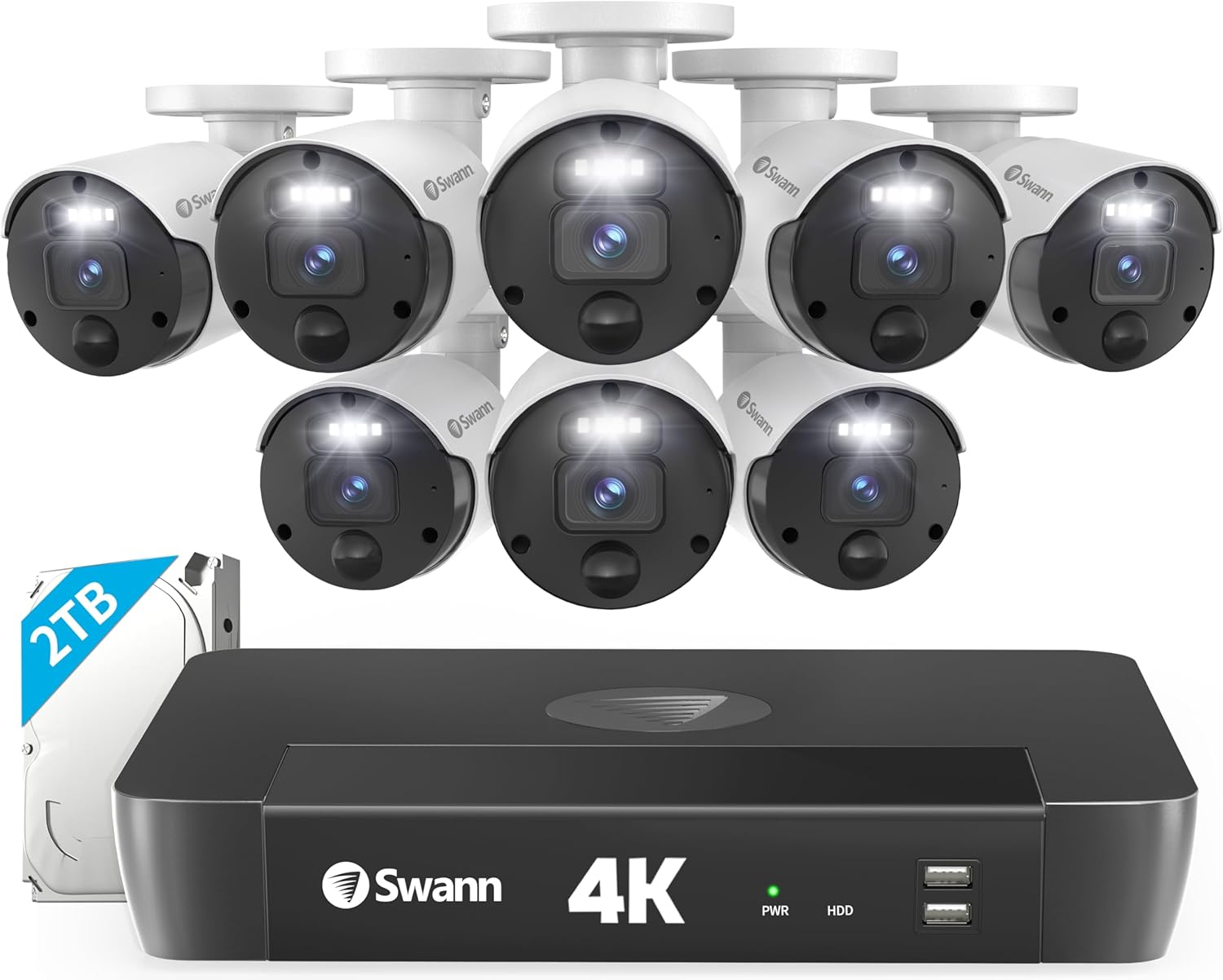 Swann 4K Master Security Camera System, 8Pcs Poe Bullet Cameras, 8CH Cat5E Wired NVR System with 2TB HDD, Sensor Spotlights, Color Night Vision, 24/7 Home Surveillance, True Detect, Indoor/Outdoor image number 3