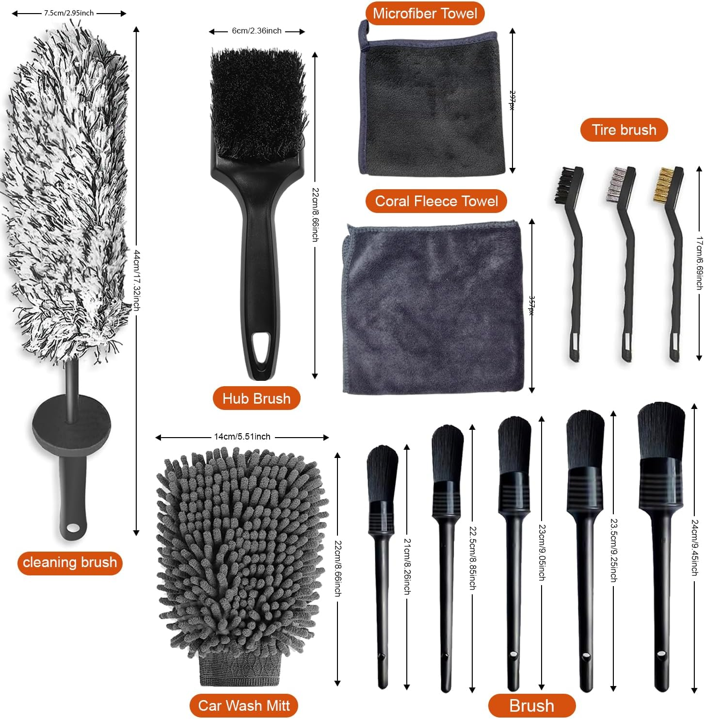 13 PCS Car Wash Tool Cleaning Kit with Storage Bag - Microfiber Mitts, Drying Towel, Waffle Cloths, Alloy Wheel Brush, Valeting Essentials, Set image number 4