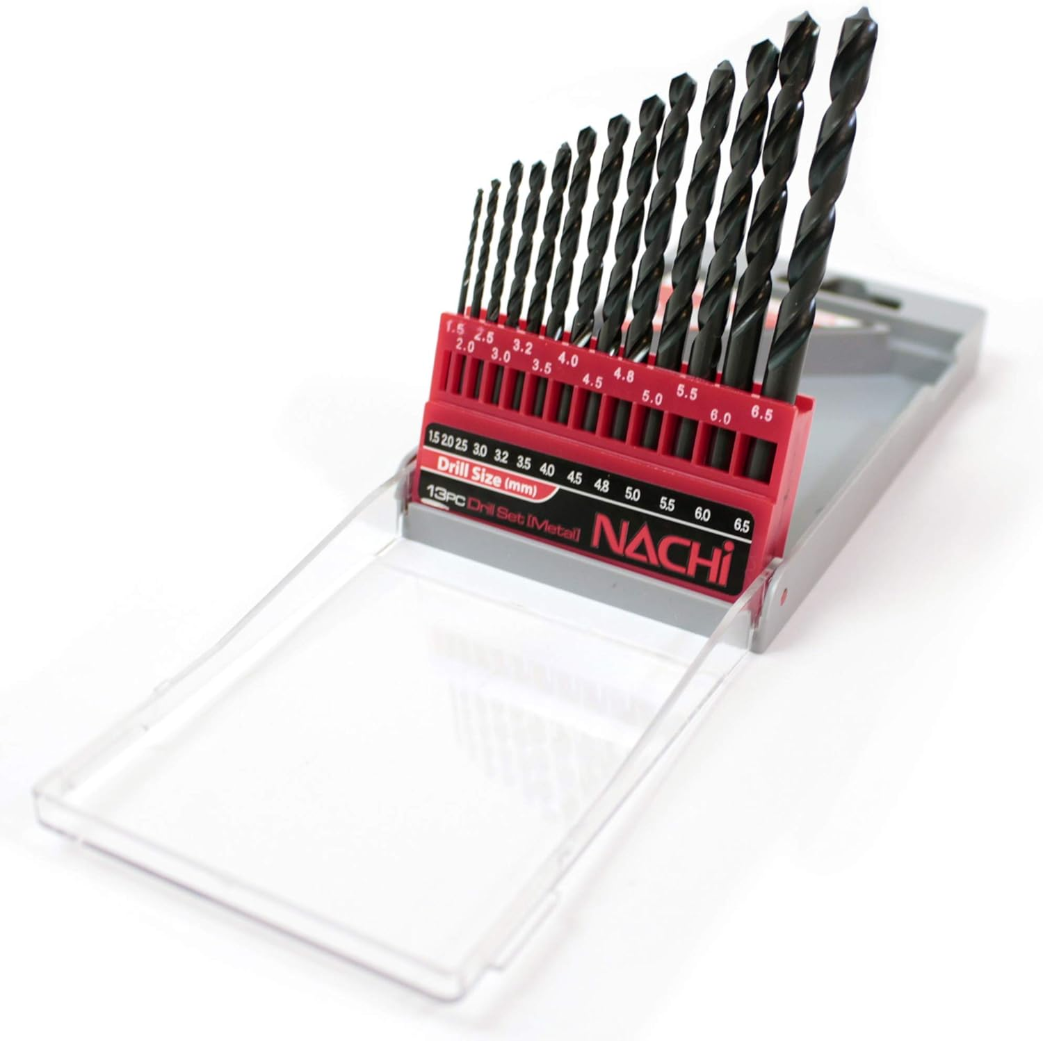 Nachi NDS-13 round Shank Ironworking Drill, Set of 13, Plastic Case, Assorted, Ironworking Drill image number 3