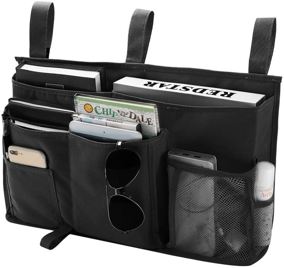 Bseash Caddy Hanging Organizer Bedside Storage Bag for Bunk and Hospital Beds 600D Oxford Cloth Dorm Rooms Bed Rails 8 Pockets (Grey)