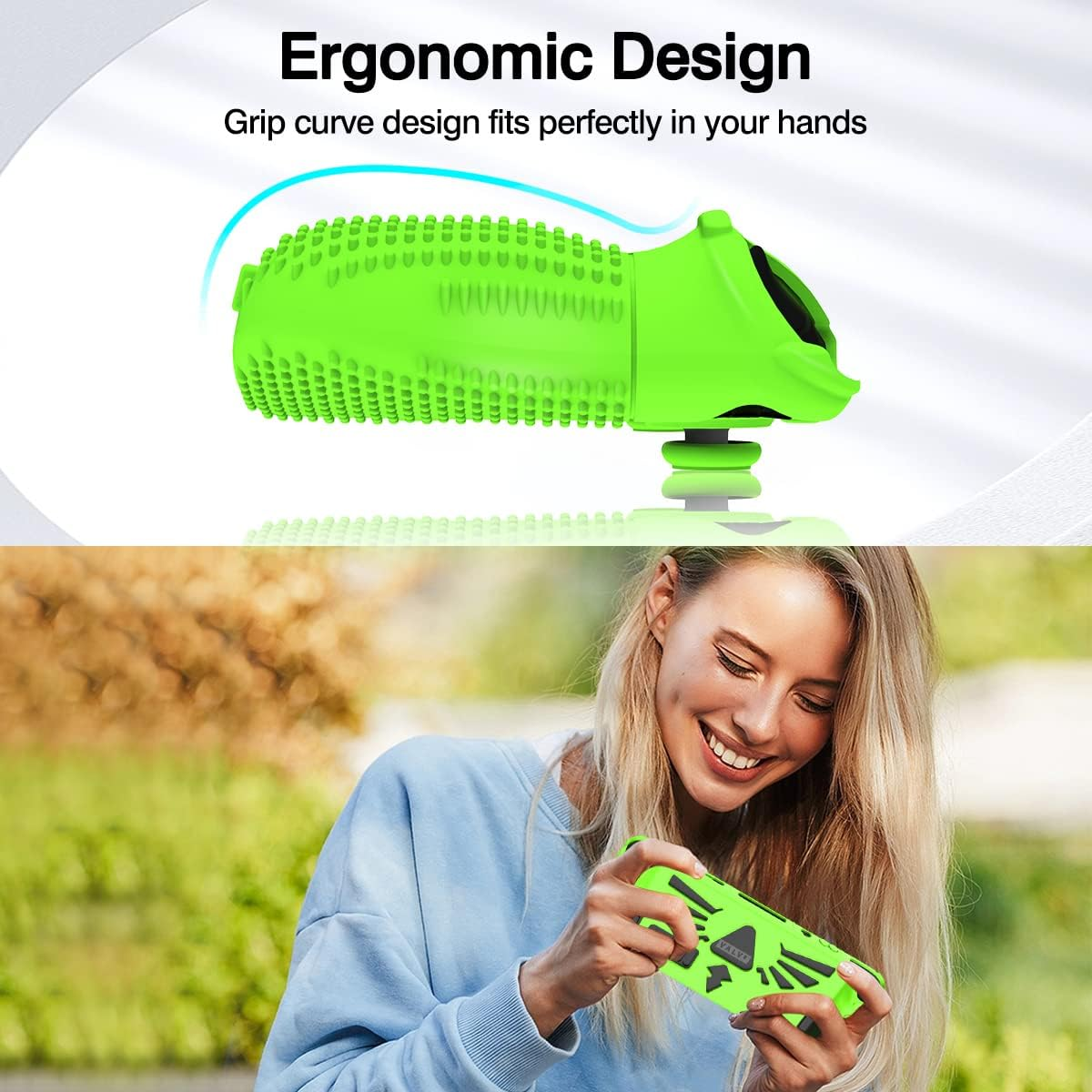 SUIHUOJI Steam Deck/Steam Deck OLED Standing Protective Case, Thickening Silicone Accessories Protector, Soft Cover Skin Shell with 2 Pairs Thumb Grips, Full Protection for Valve Stream Deck (Green)