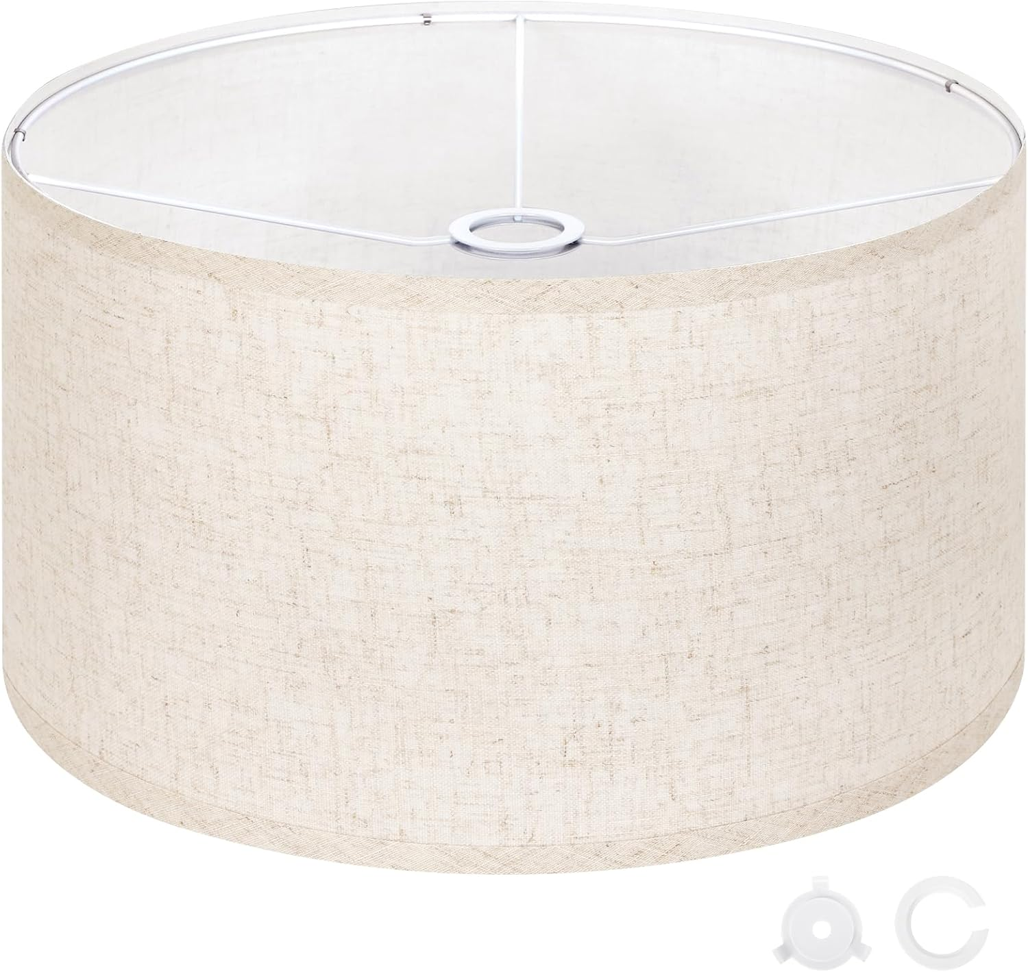 OUTON Beige Large Drum Lamp Shades for Floor Lamps, 17.5" Top X17.5 Bottom X 10" High, Easy to Assemble, Floor Lamps & Torchieres, Replacement Linen Lampshades for Bedside Lamp (1.65" Spider)