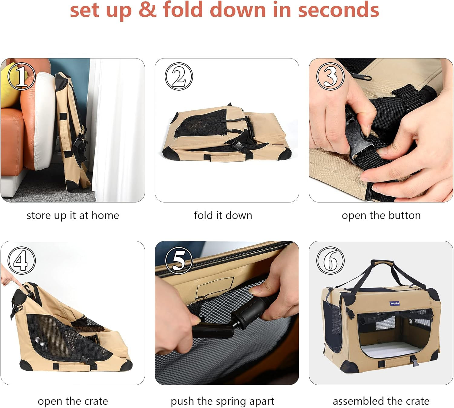 Petprsco Portable Collapsible Dog Crate, Travel Dog Crate 24X17X17 with Soft Warm Blanket and Foldable Bowl for Large Cats & Small Dogs Indoor and Outdoor image number 6