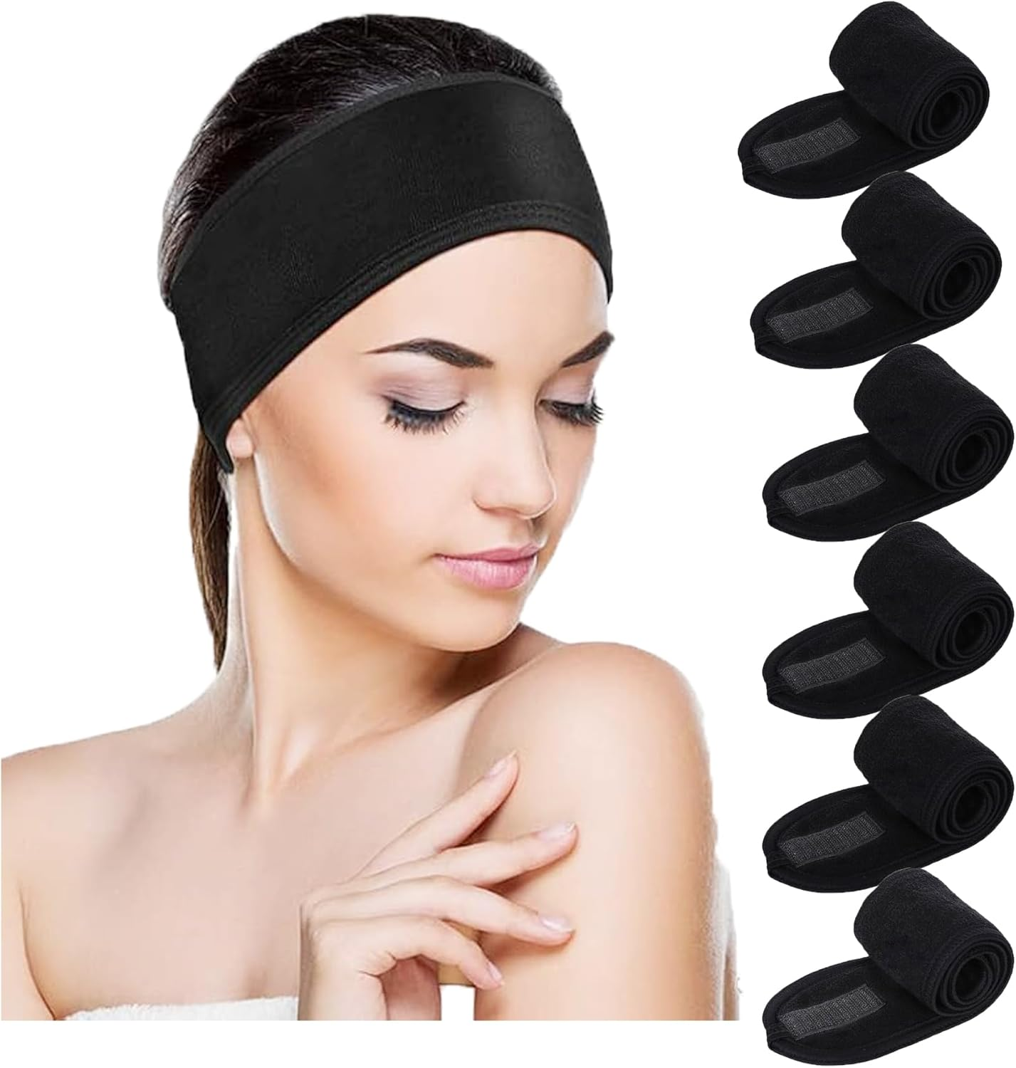 LF Line Spa Headband 6 Pack Ultra Soft Adjustable Face Wash Headband Terry Cloth Stretch Make up Wrap for Face Washing, Shower, Facial Mask, Yoga Pink