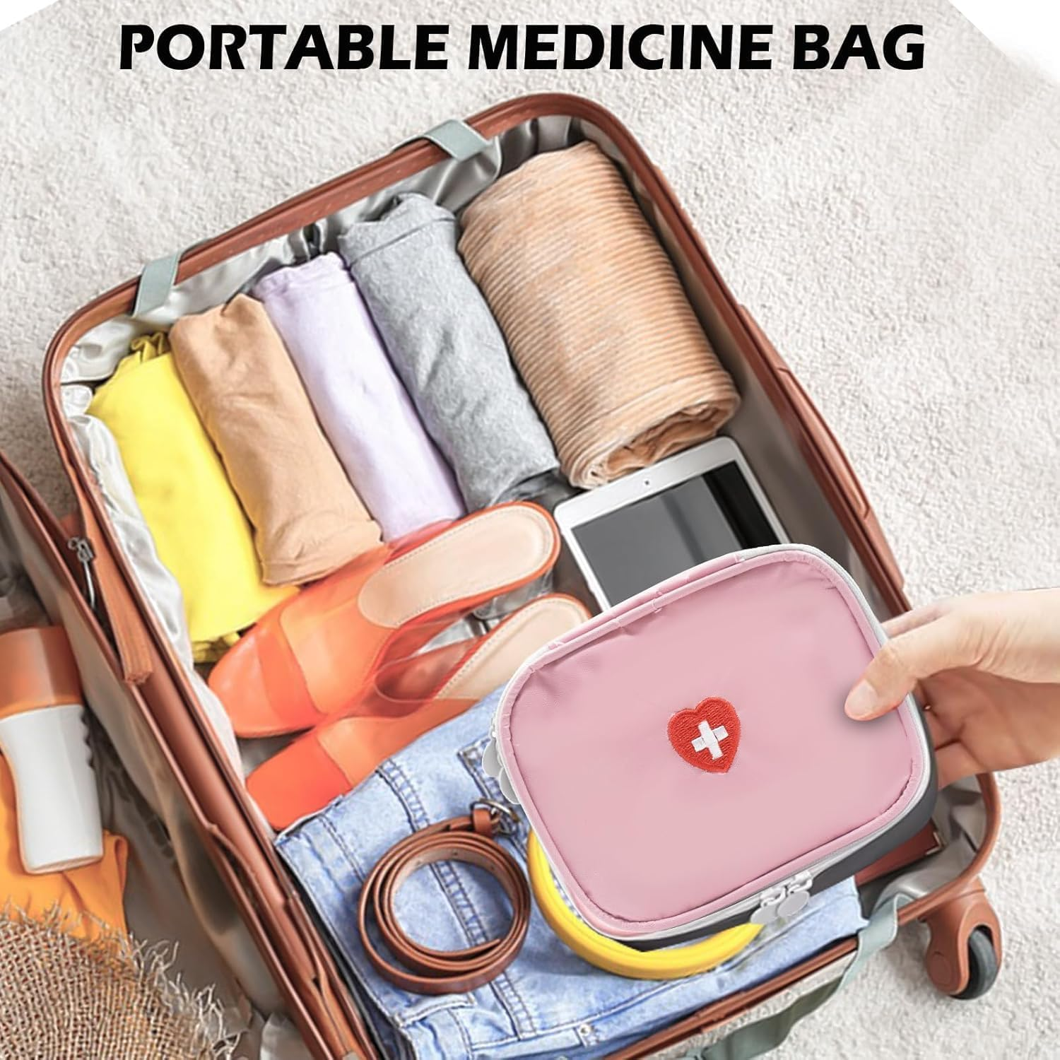 Portable First Aid Bag Medication Storage Bag, 1Pc Empty Travel Medicine Bag, Mini Travel Medicine Pouch,Small Medical Organizer Storage Pouch for Office Travel, Pink image number 1