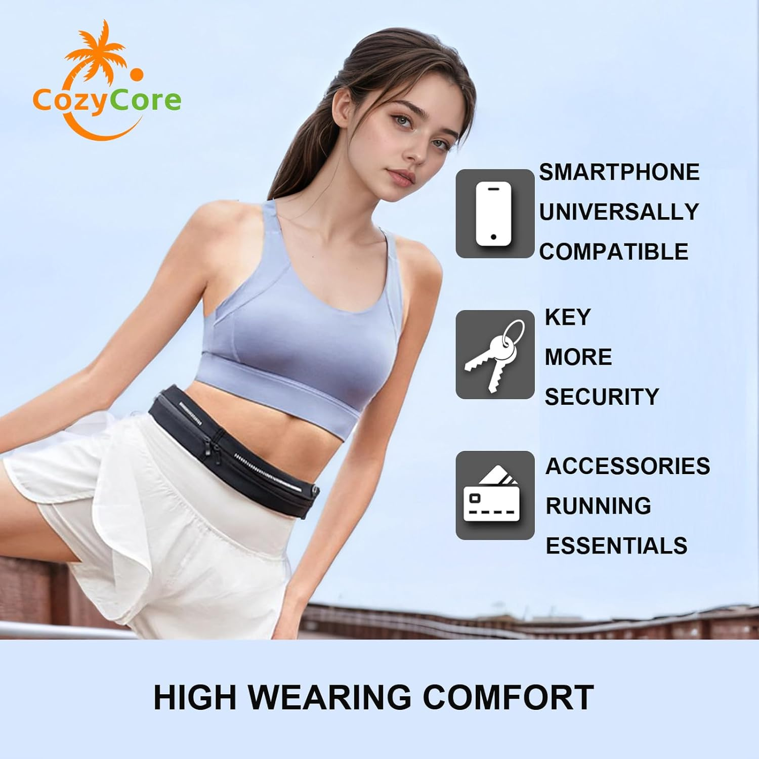 COZY CORE Double Pocket Running Belt & Active Fanny Pack for Men & Women &ndash; Water Resistant, Lightweight, Sleek Design, No-Bounce Hip-Hugging Fits Any Phone image number 3