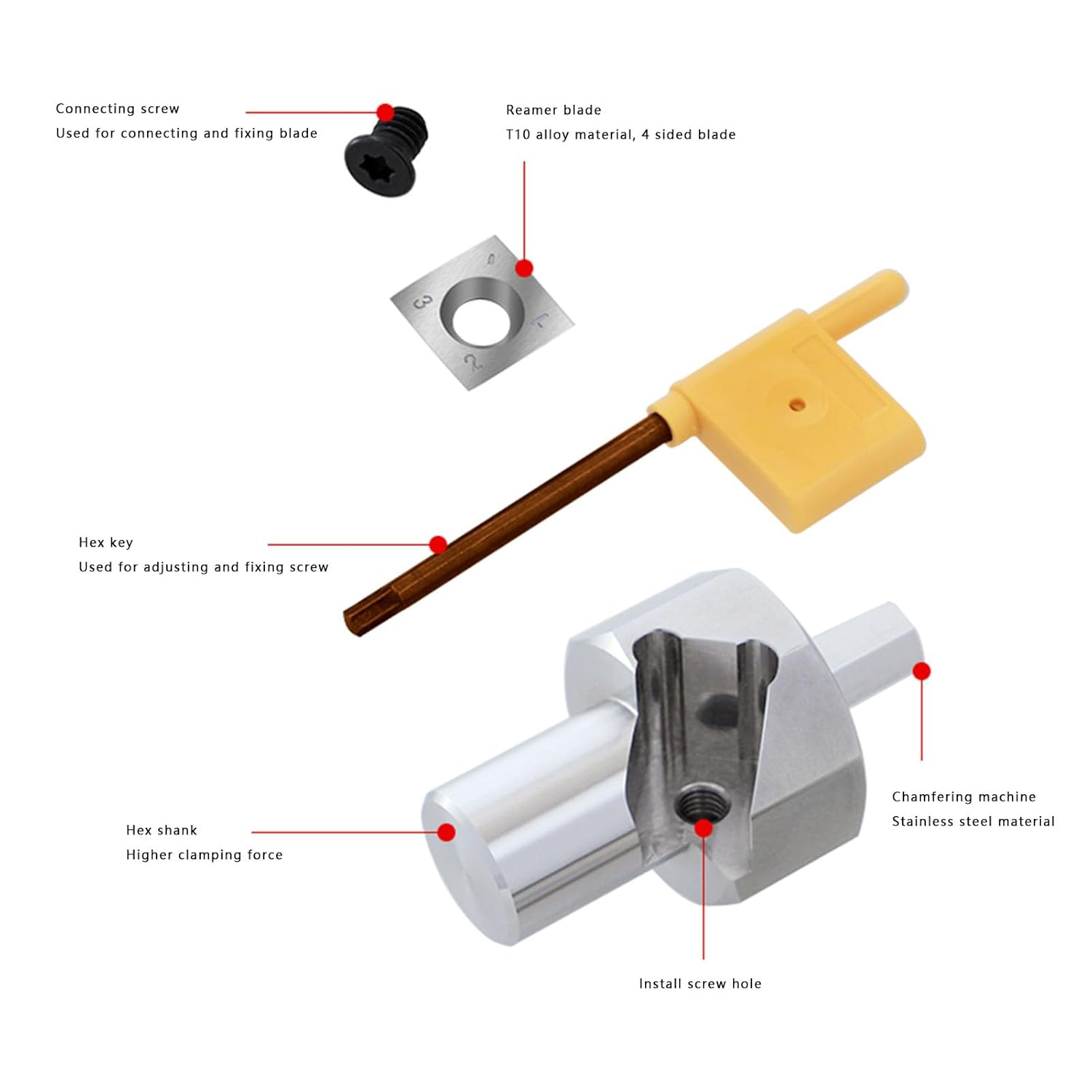 Jiawu 1 Count Hole Chamfer Reamer Tool, 20Mm Dog Hole Chamfer Reamer, Stainless Steel, T10 Alloy Blade, 9Mm Hex Shank, Woodworking Tool