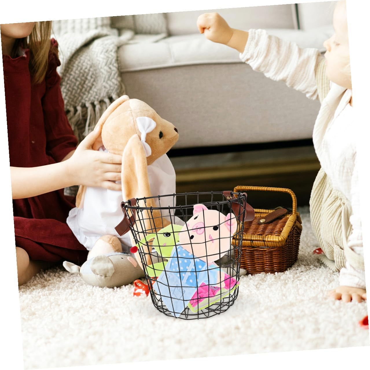 UKCOCO 2Pcs Metal Firewood Storage Basket with Handles Large Small Wire Logging Carrier for Camping Firewood Foldable Handle Design for Indoor Outdoor Use Multifunctional Rustic Storage