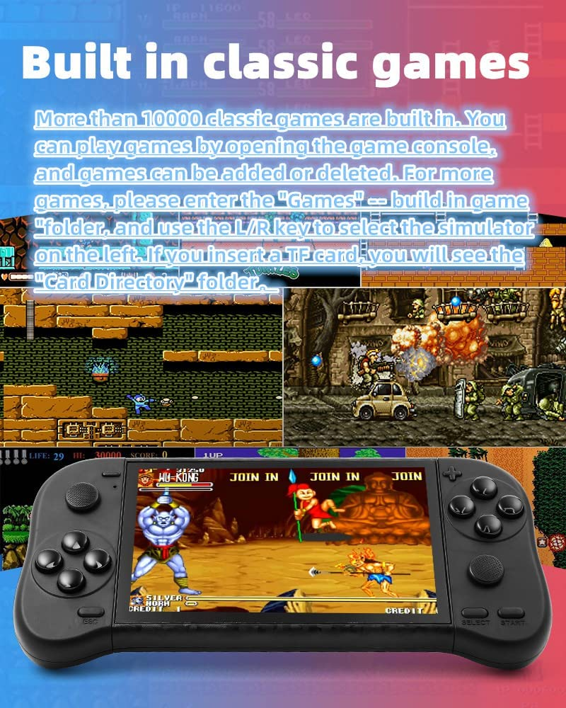 CZT 5.1 Inch Video Game Console Color Cool HD Handheld with 12000 Game Arcades/Cps/Md Multiple Simulators Video Music HDMI HD TV Output Nostalgic Gifts (Black) image number 5