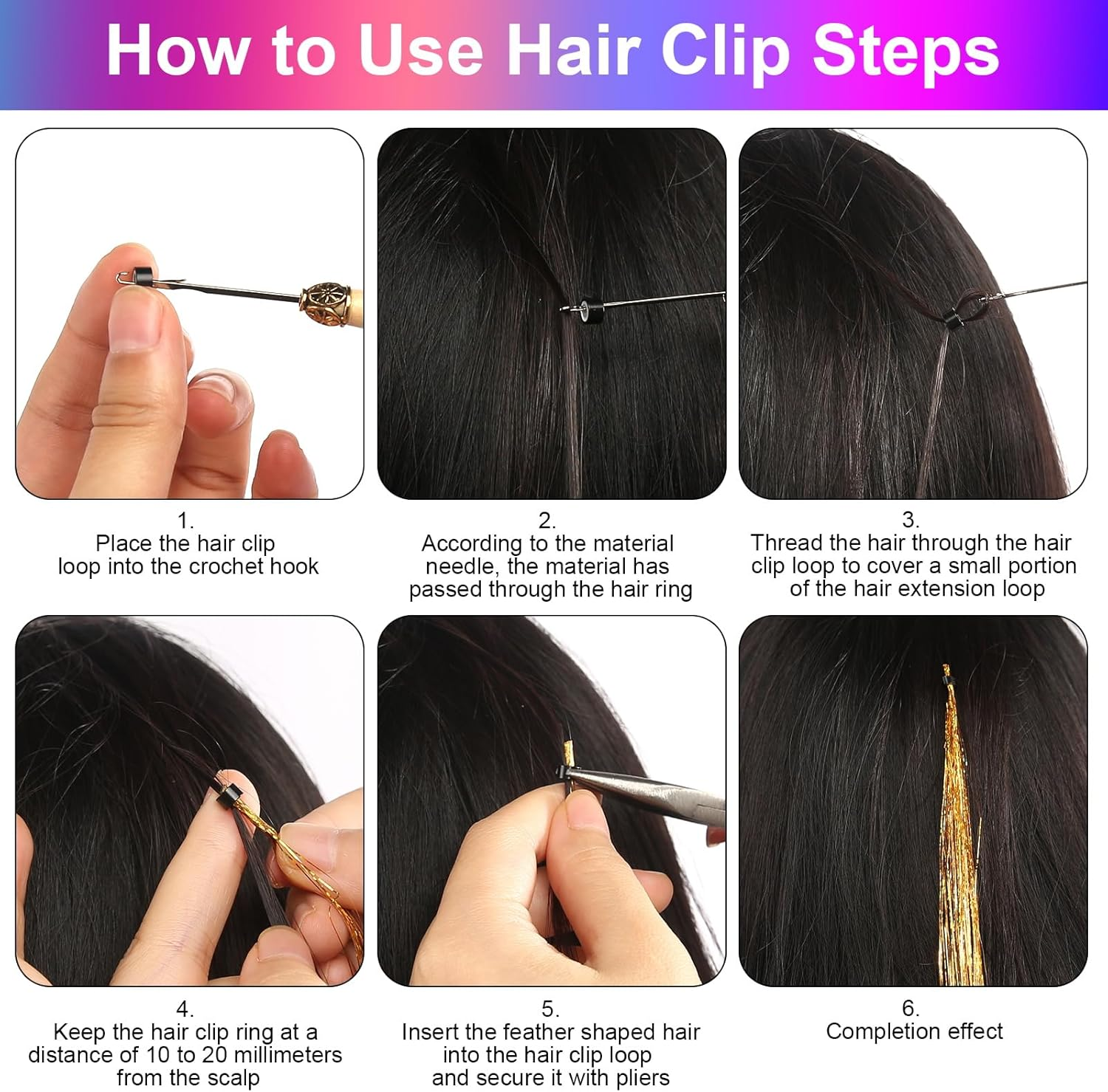 60 Piece Colourful Hair Extensions Set, Art Hair Extensions, Colourful Hair Strands, Children'S Glitter Hair Strands, Hairpiece, Pliers, Hook with 100 Beads, Ponytail Braids, Clip image number 1