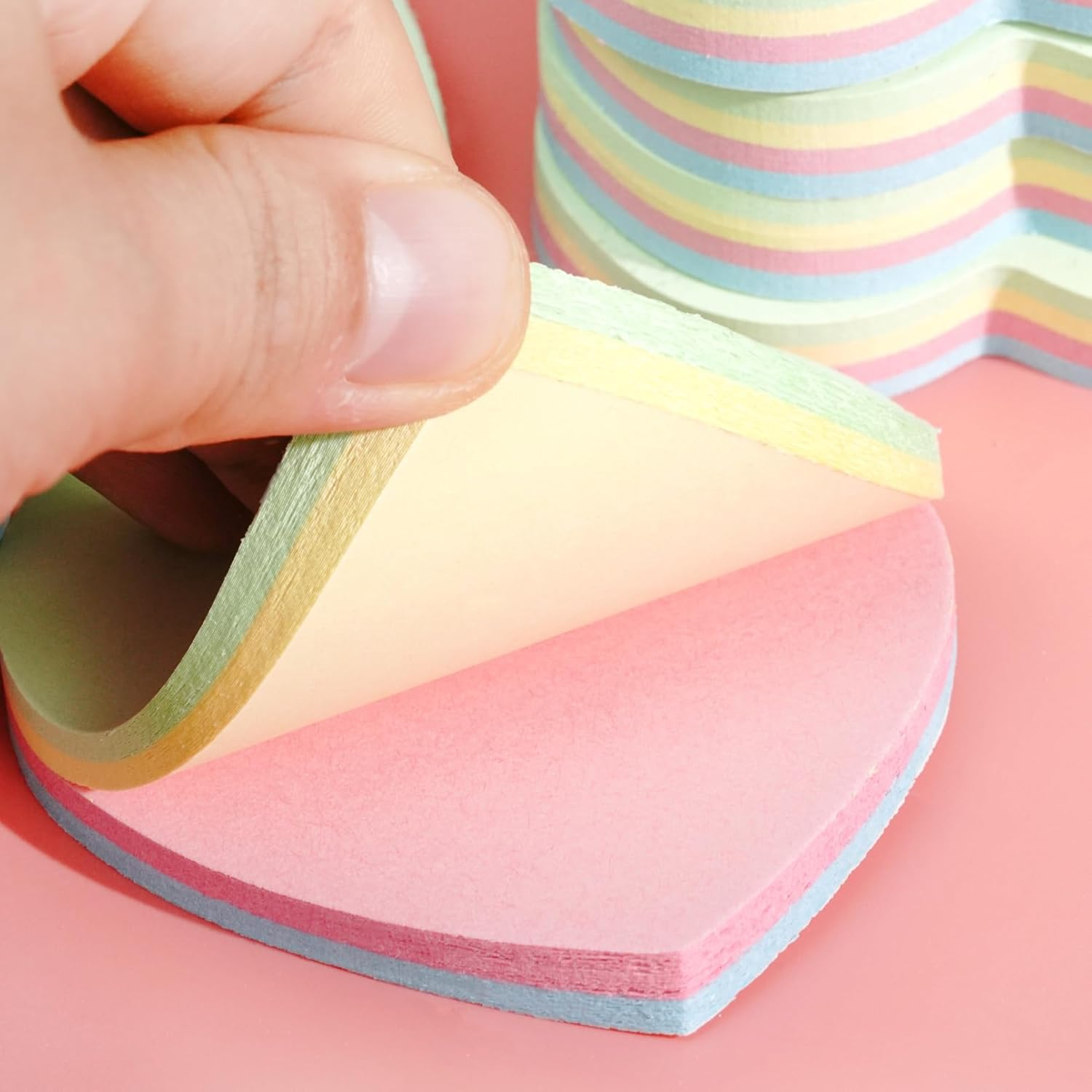 Heart Shaped Sticky Notes, Adhesive Self-Sticky Note Pads for Office Study Message Stickers, 10 Pads/1000 Sheets, Multi-Color