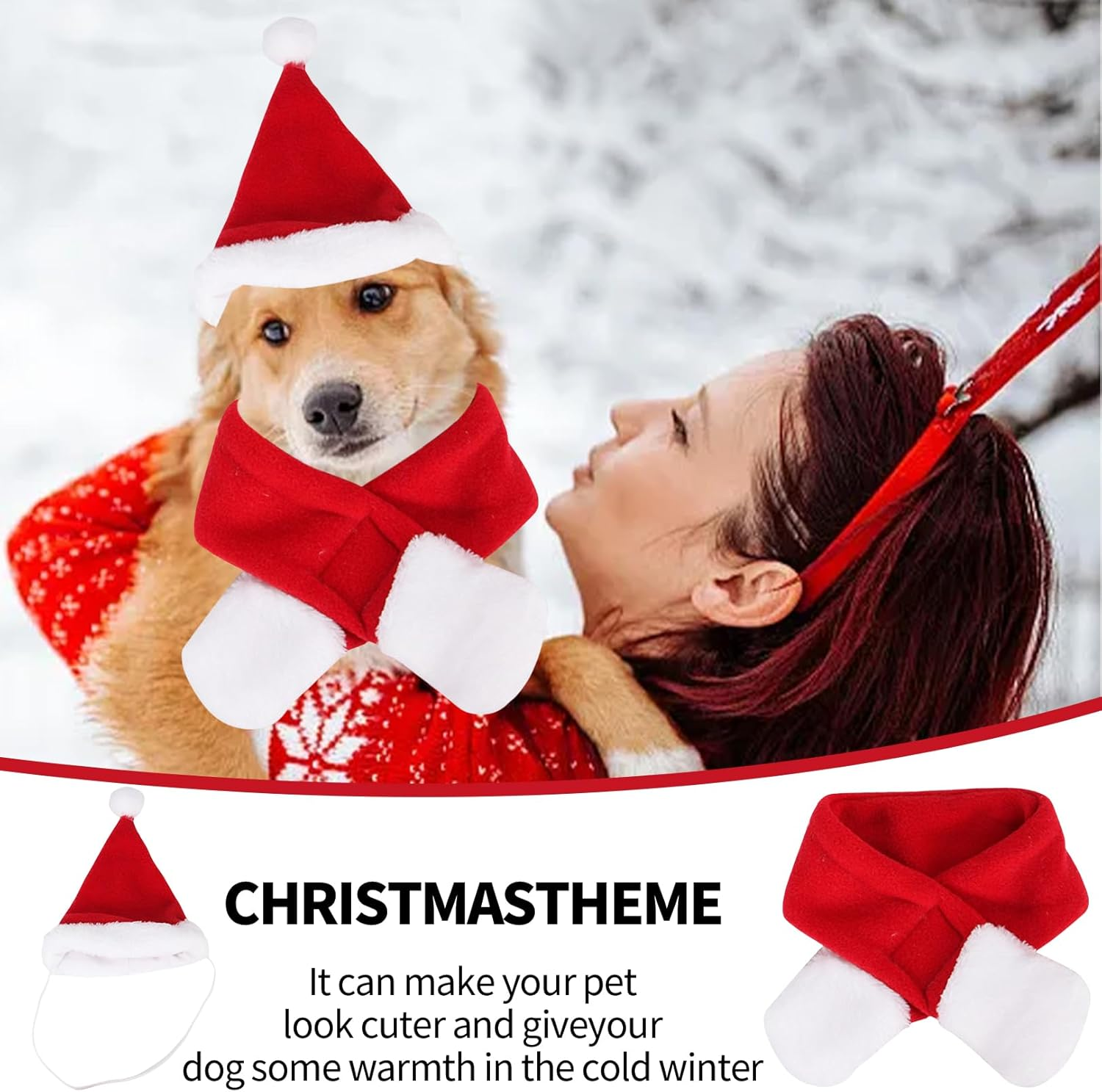 Pack of 2 Christmas Cat Costume, Christmas Hat, Cat Pet Costume, Dog Christmas Costume, Scarf with Hat Set, Clothing, Christmas, for Pets, Christmas Decorations image number 1