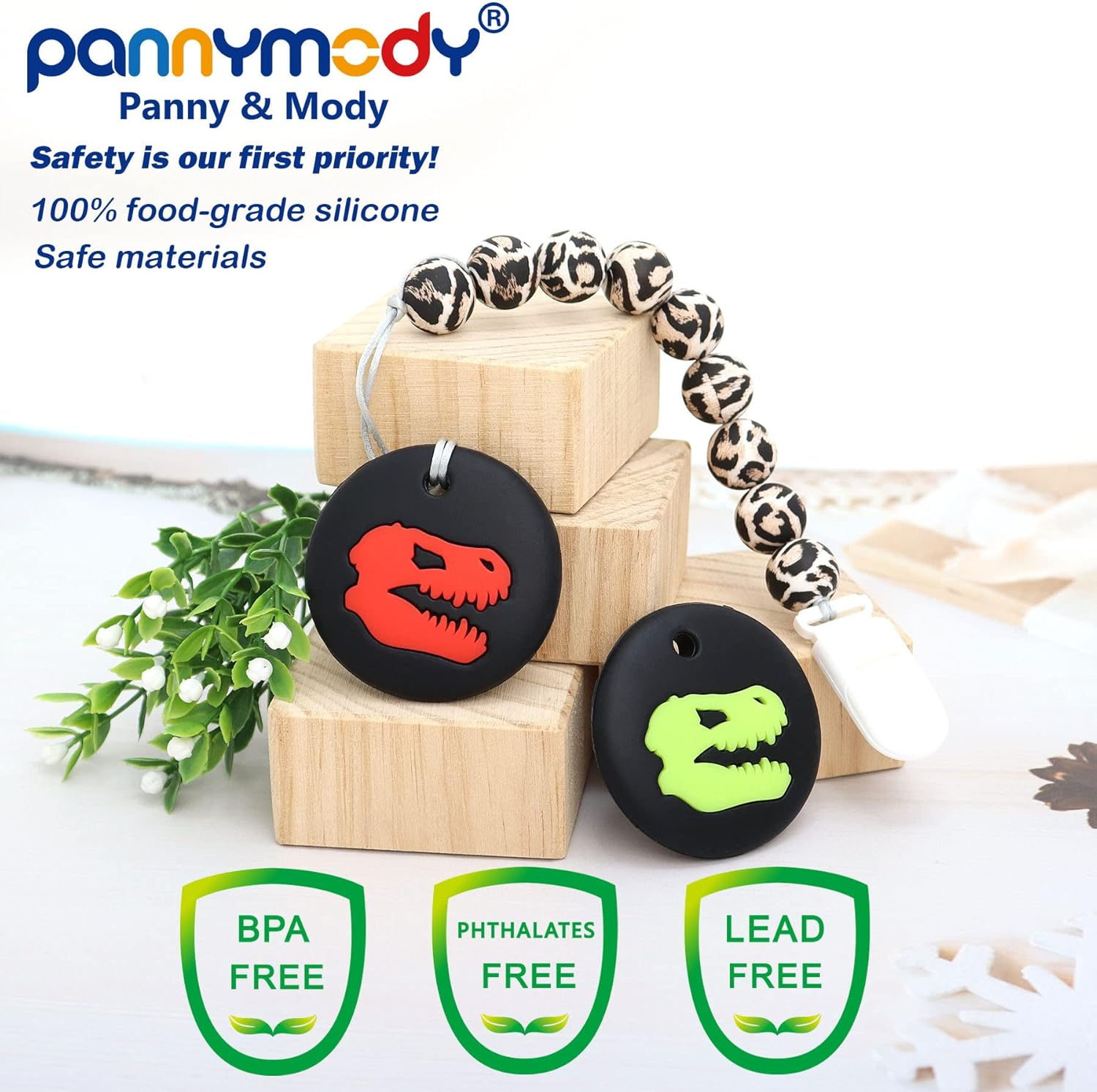 Panny & Mody Sensory Dinosaur Skull Chew Necklace for Kids, Girls or Boys, Silicone Chewy Necklaces Teether Necklace Oral Motor Therapy Toy for Chewing, Autism, SPD, ADHD image number 3