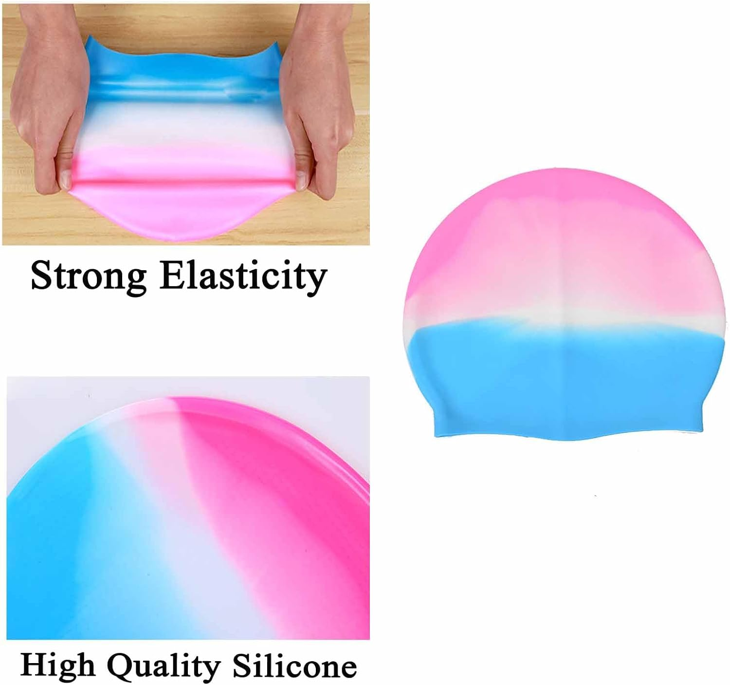 LERTREE 2 Pcs Silicone Swimming Cap for Adults Unisex Flexible Swim Hats Bright Colour Swimming Cap for Men and Women Beach Pool Wear image number 6
