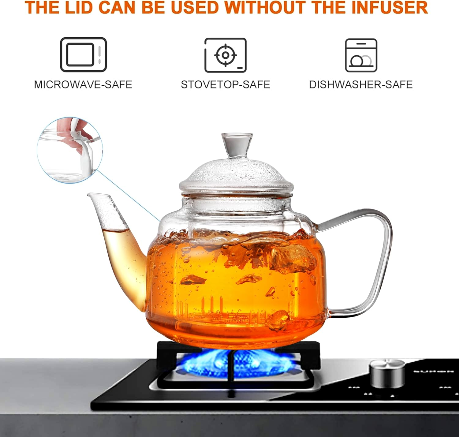 CNGLASS Glass Teapot with Removable Infuser,600Ml Clear Glass Tea Kettle Stovetop Safe,Glass Teapot with Strainer for Blooming and Loose Leaf Tea image number 4