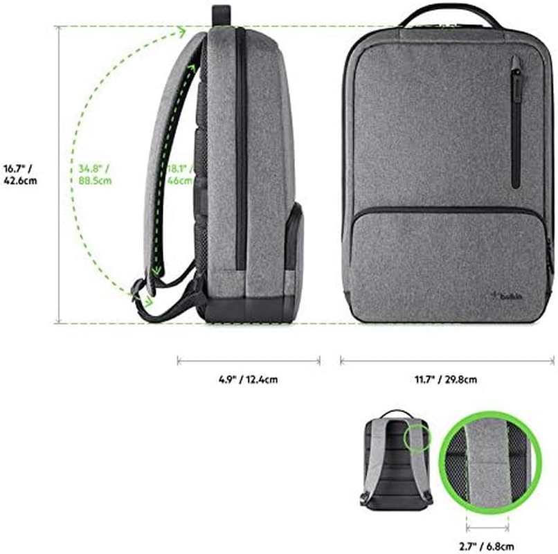 Belkin Classic Pro Backpack Laptop Bag,Grey,15.6 Inches,F8N900Btblk