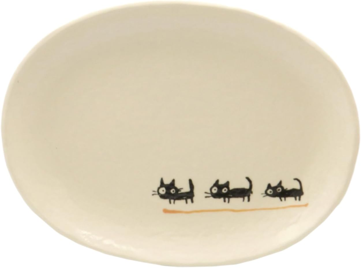 Setoyaki Black Cat Oval Plate (Medium) Orange