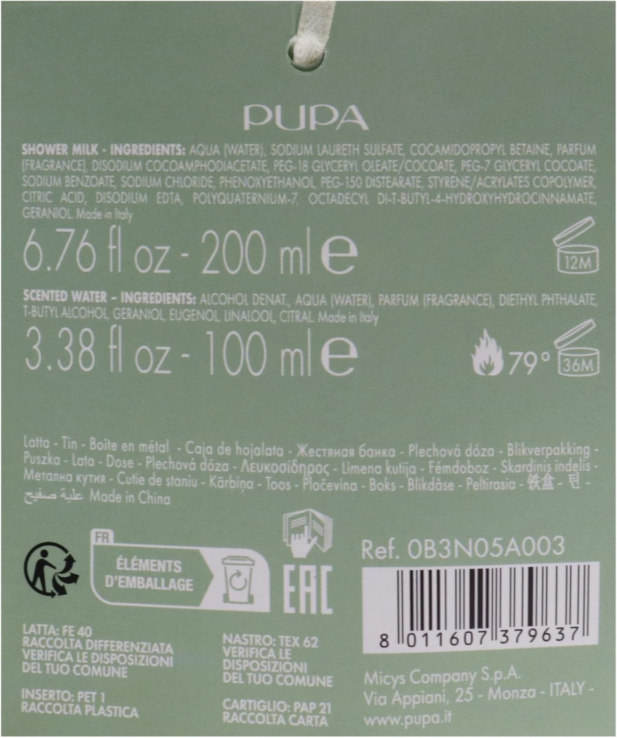 PUPA Secret Garden Shower Milk Box + Body Water