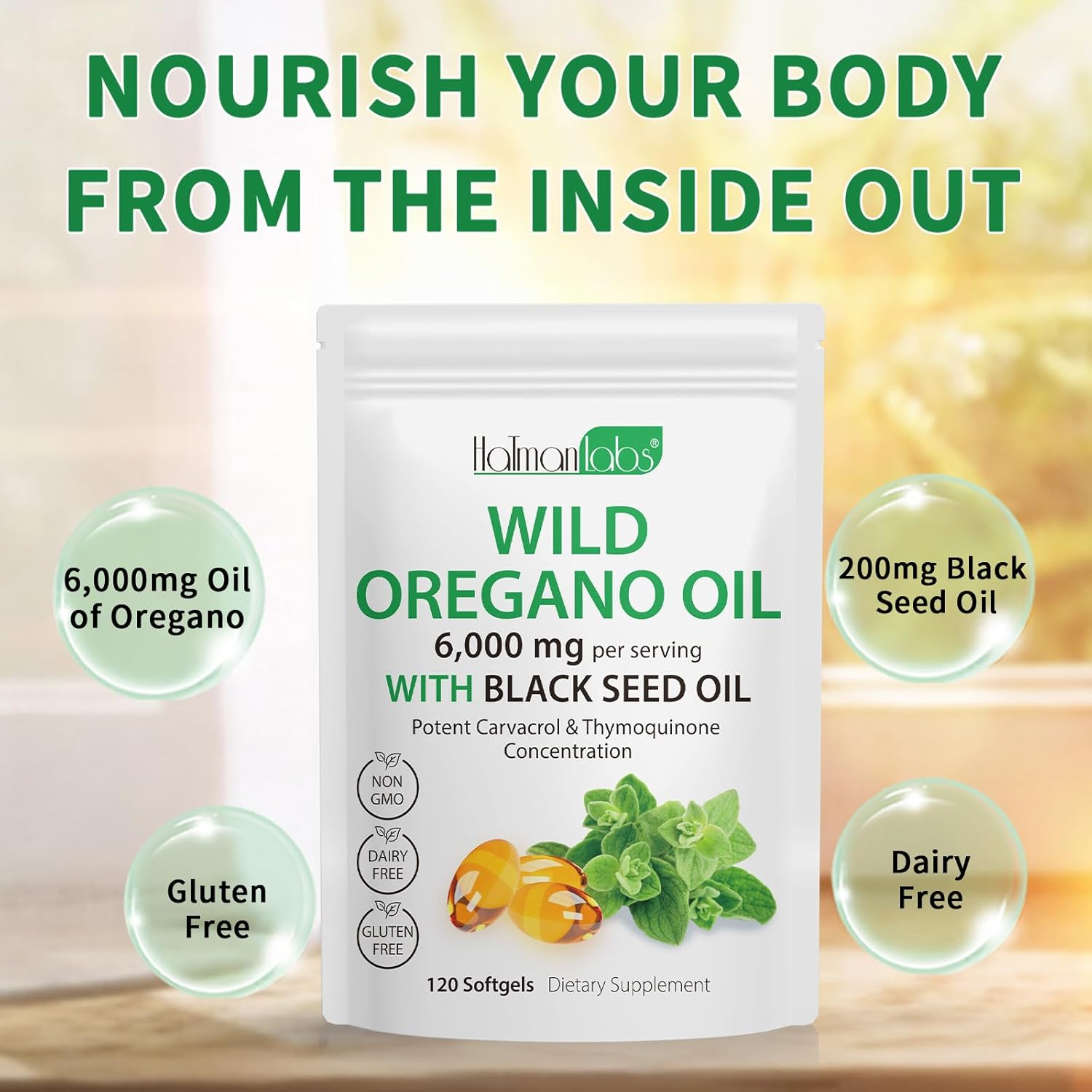 Oil of Oregano with Black Seed Oil Softgels 120 Count | Wild Oregano Oil 6000Mg per Serving | 2-In-1 Blend with Black Seed Oil 200Mg | Carvacrol & Thymoquinone | Plant-Based, Non-Gmo Formula | Premium Quality, Vegan-Friendly