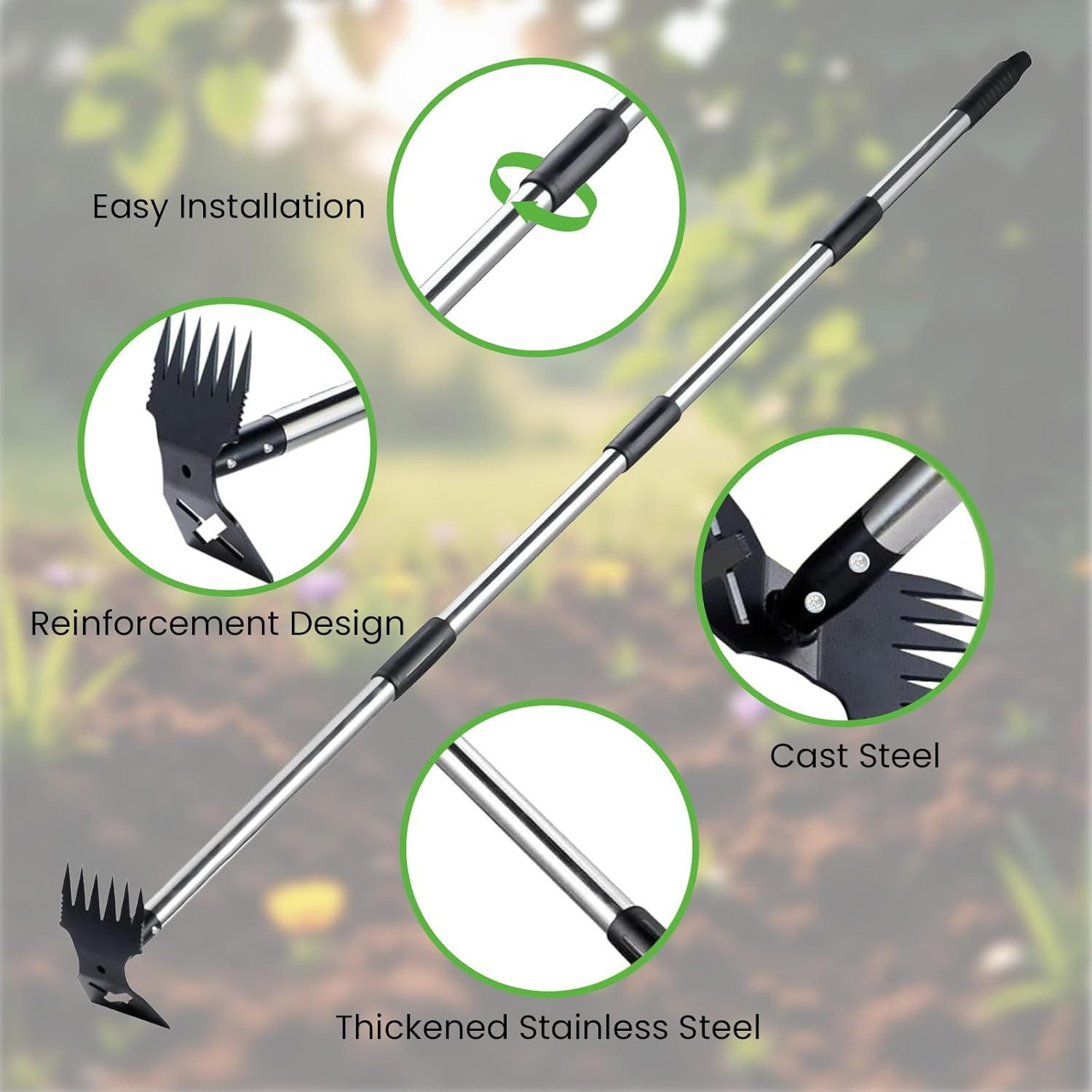 Weed Puller Tool with Extendable Handle, 2-In-1 Manual Weeder & Garden Hoe, Heavy Duty Weed Remover for Lawn, Yard and Garden image number 4