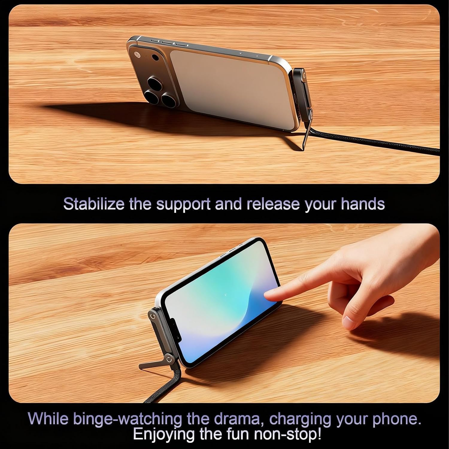 Qkbuza 2-In-1 Invisible Holder Charger Cable with Stand Fast Charging Cord with Built-In Phone Stand 1.5 M Flexible Cord for Smartphones,Tablets,Laptops,Enjoy Hands-Free Video Browsing - 30W image number 7