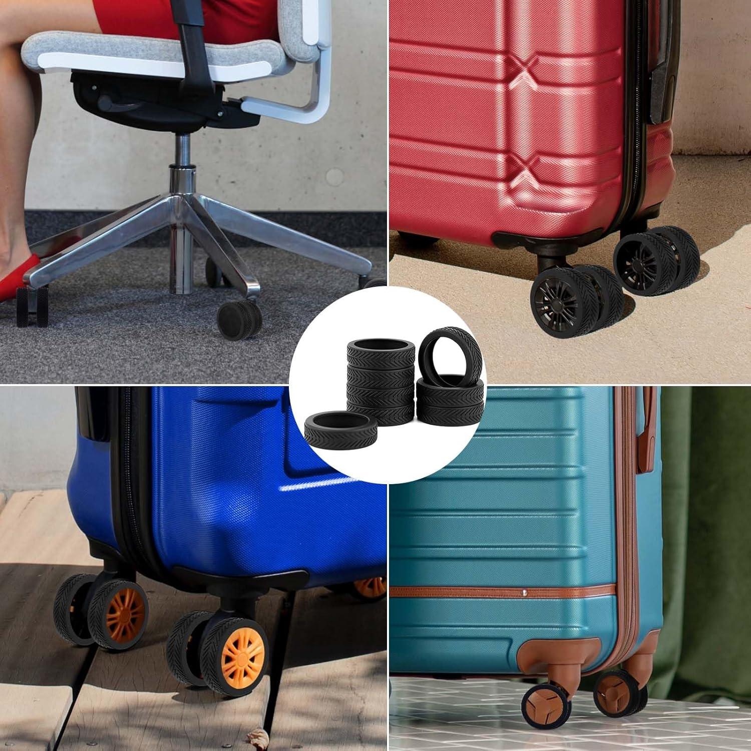 NQEUEPN 8Pcs Luggage Wheel Covers, Silicone Luggage Wheel Protector Spinner Suitcase Wheel Covers Black Anti-Noise Anti-Wear Luggage Caster Accessories for Most 8 Caster Suitcase, Black, S image number 6