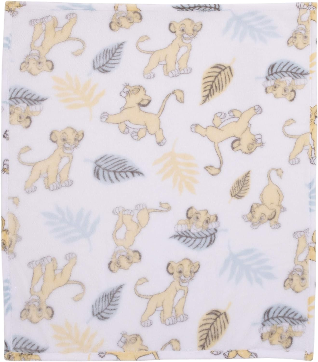 Disney Lion King Super Soft White, Yellow, Green Simba Leaves French Fiber Baby Blanket, White, Green, Yellow