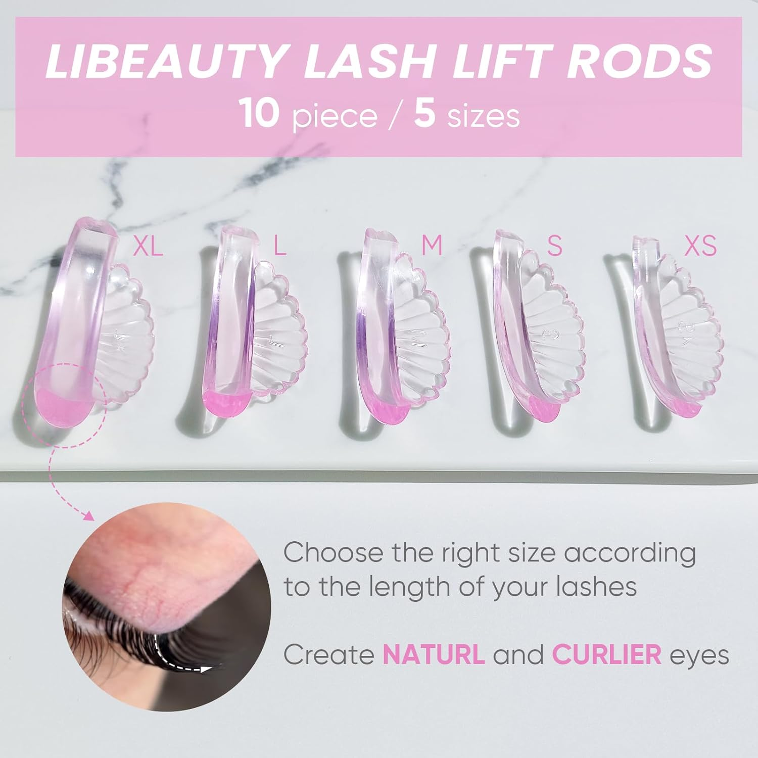Libeauty Lash Lift Pads, Self-Adhesive Super Soft 10 Pcs/5 Sizes Shell Pink Lash Lift Rods Extreme Eyelash Curler image number 1
