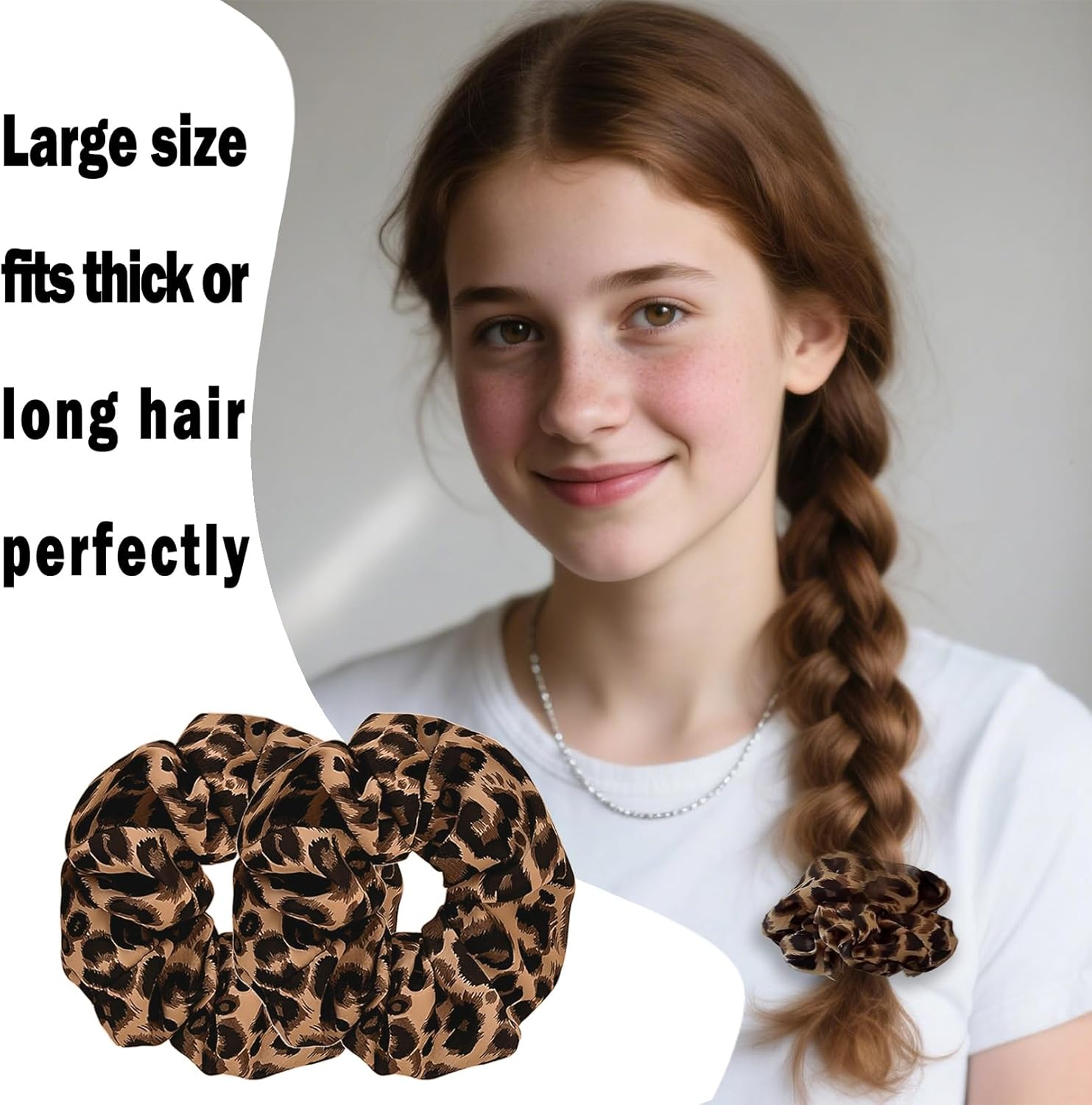 Pack of 2 Brown Leopard Scrunchies, Leopard Print Hair Bobbles for Women, Large Leo Elastic Hair Band, Scrunchies without Hair Breakage, Fabric Hair Bobbles for Girls, Thick Hair and Thin Hair image number 1