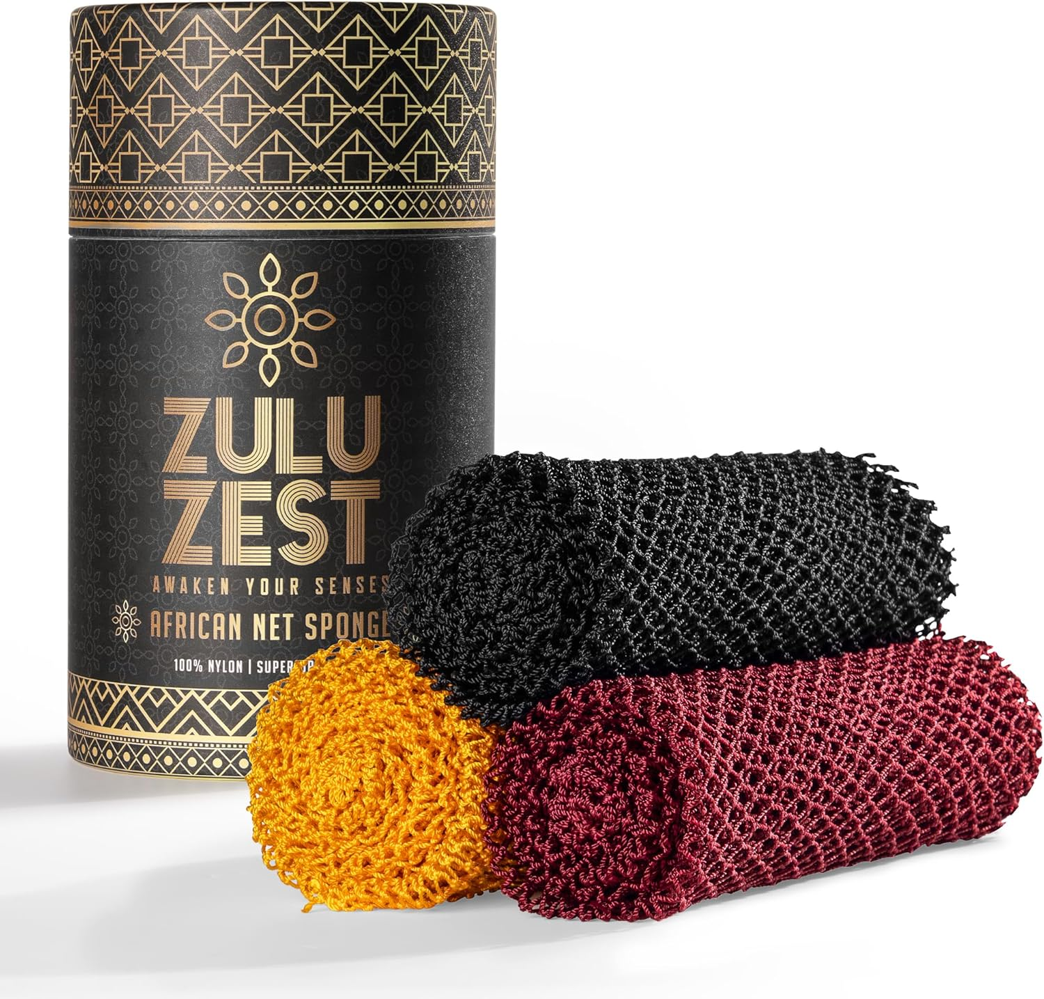 Zulu Zest Authentic African Net Sponge &ndash; 3-Pack Exfoliating Mesh for Face & Body, Deep Clean, Quick Dry, Long-Lasting Bath Scrubber for All Skin Types, Travel-Friendly & Durable (Black, Yellow, Red) image number 3