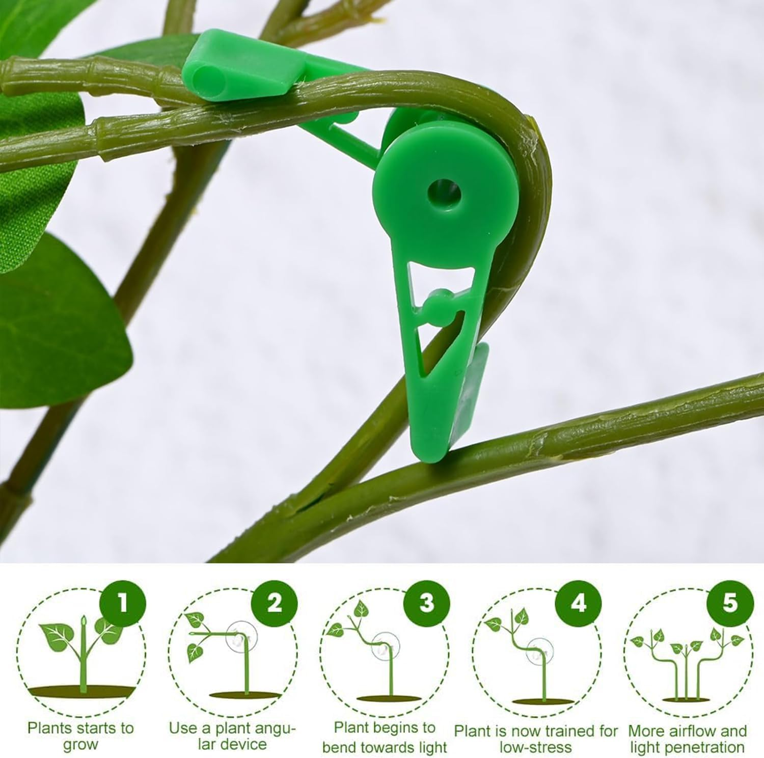 Xinghonyac 100 Pcs 360 Degree Adjustable Plant Clips, Plant Branches Bender Stem Trainer Clips, Plant Low Stress Training Clips for Branches and Vines, Garden Plants Support Tools image number 6