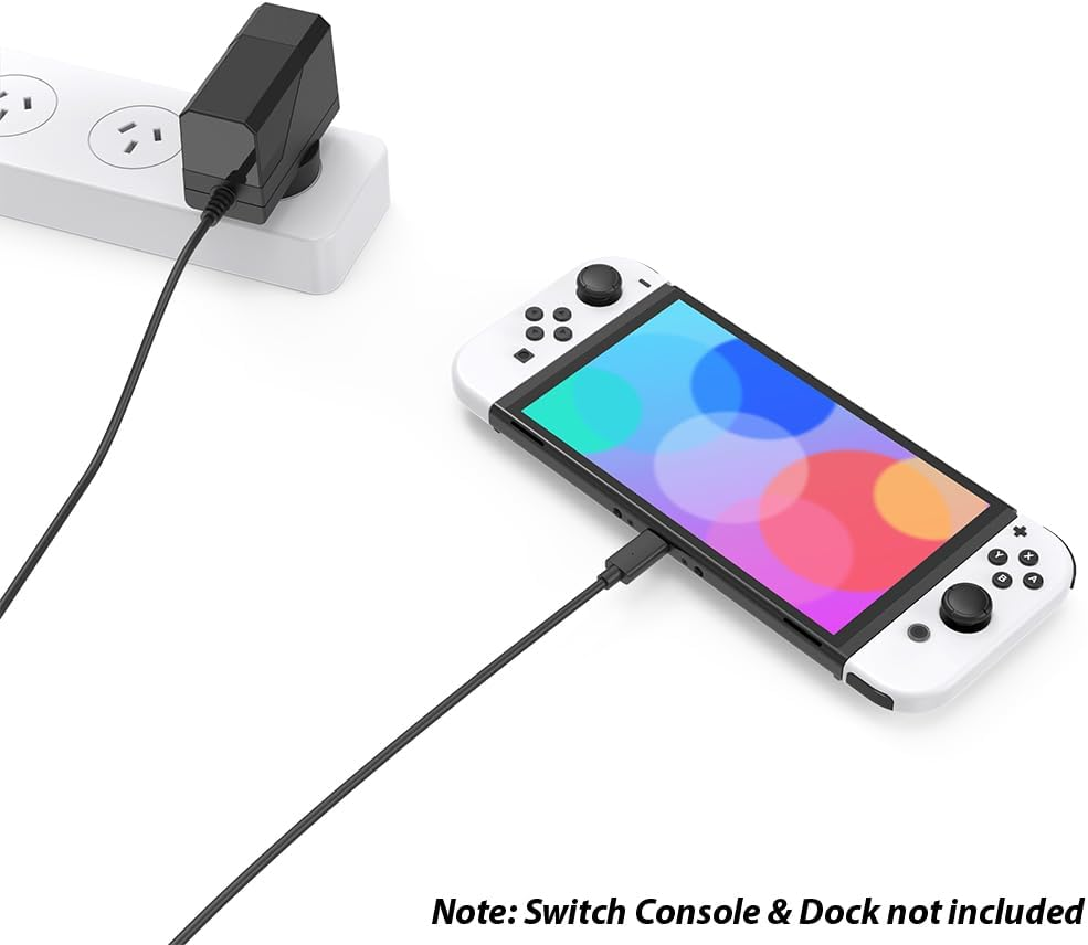 Powerwave Nintendo Switch Charger AC Adapter, USB Type C, 5V = 1.5A, 15V = 2A, 1.5M Cable, Black, Australian Plug, Fast Charging