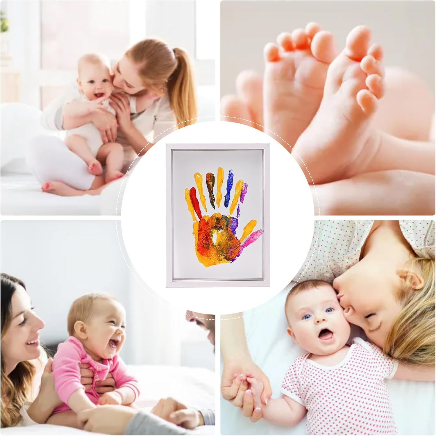 Family Handprint Art - Craft Keepsake Wooden Frame - Home Decor for New and Expecting Parents, Includes 6 Paint Colors and 4 Transparent Sheets image number 6