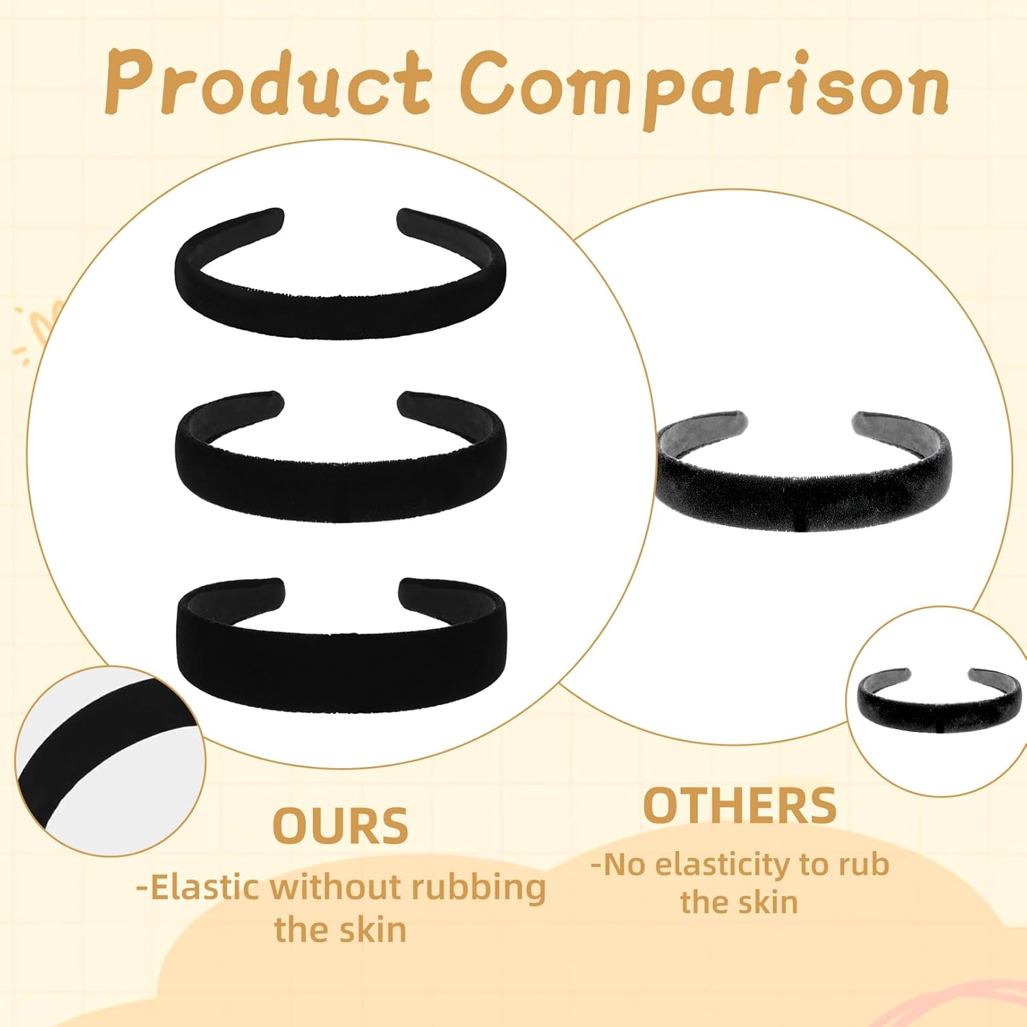 Pack of 3 Black Wide Velvet Headband Women'S Black Headband, Velvet, Headband Plain Non-Slip, Fashion Hair Accessories Girls for Christmas Gifts, a Birthday Gift, Leisure image number 5