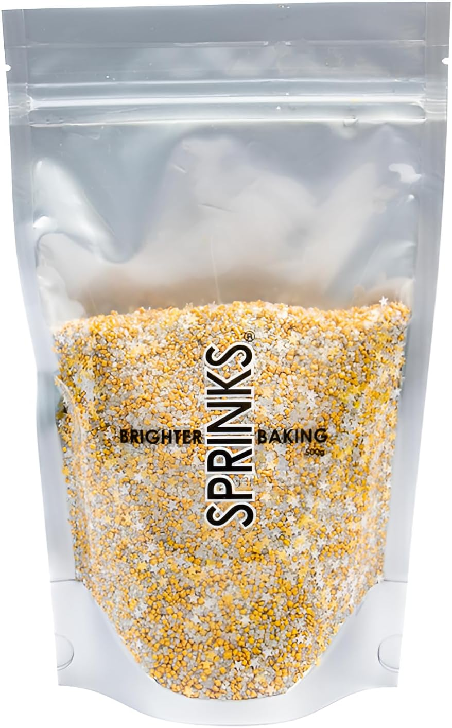 Sprinks Gold Rush Glitz Sprinkles - Edible Cake Sprinkles | Gold Cake Sprinkles | Cupcake Sprinkles | Christmas Sprinkles | Edible Gold Cake Decorations | Star Sprinkles | Sparkling Cake Decor | 500G image number 2