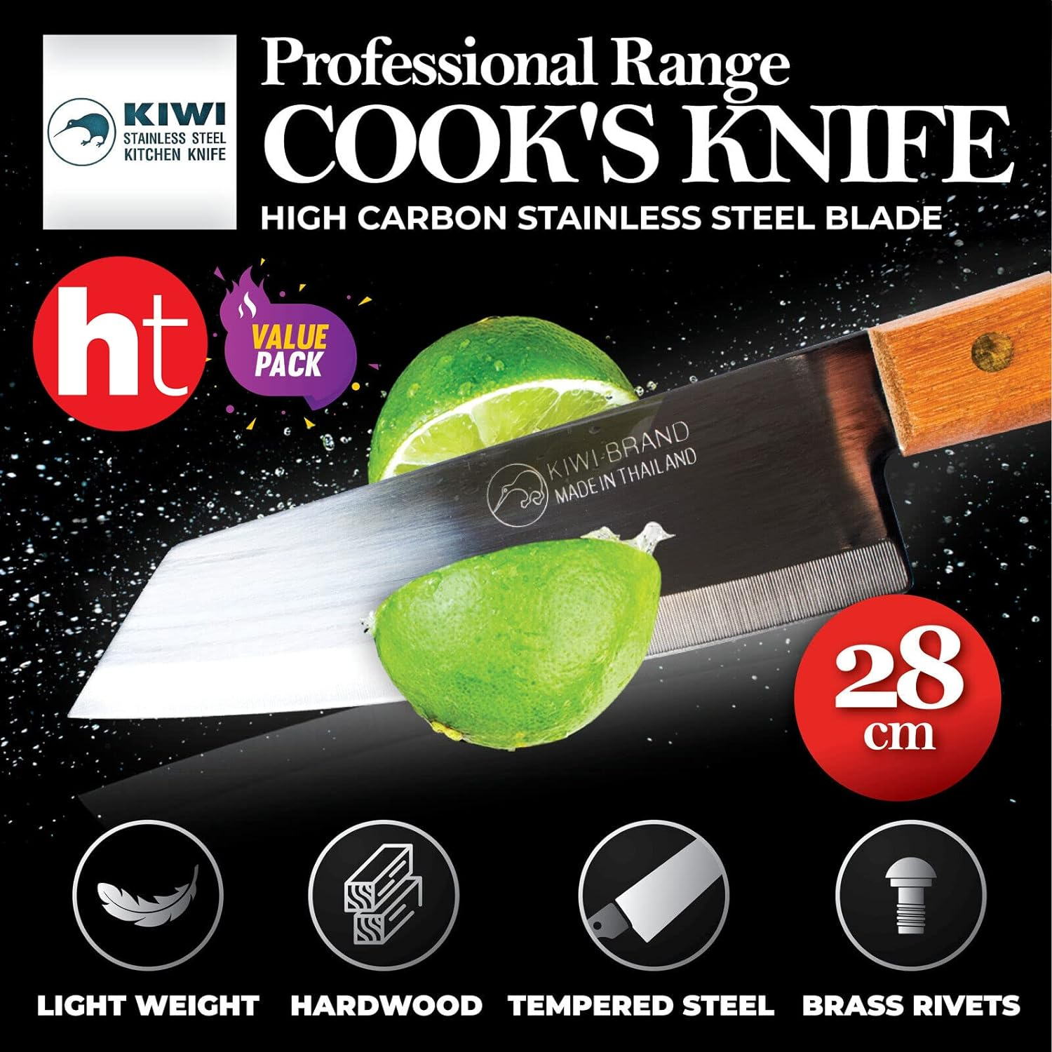 KIWI Stainless Steel Cooks Knife with Wooden Handle, 16 Cm Length image number 2
