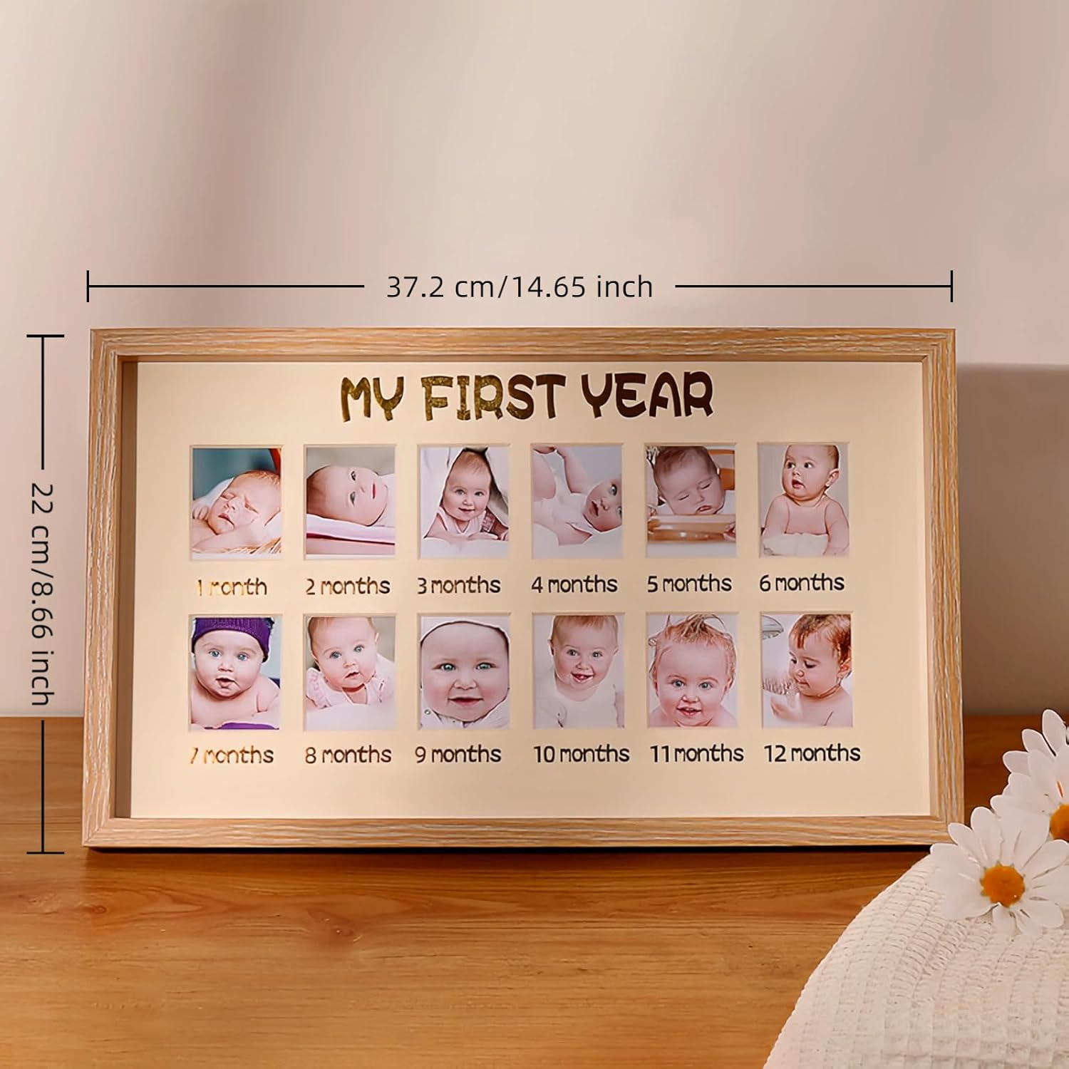 My First Year Photo Frame,12 Months Baby Picture Frame, Monthly Baby'S One Year Birthday Milestone for Baby Shower, New Mom Gift and Nursery Decor 37 &times;22&times;3Cm image number 5