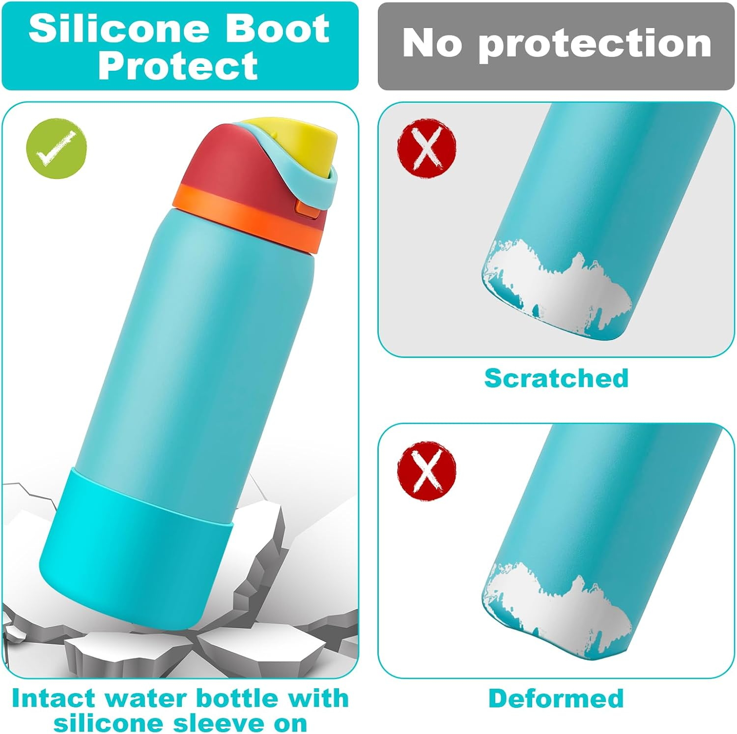 2PCS Silicone Water Bottle Boot for Owala 24Oz 32Oz 40Oz, Anti-Slip Protective Sleeve Bottom Bumper Protector for Freesip, Twist, and Flip Stainless Steel Water Bottles - Blue image number 3