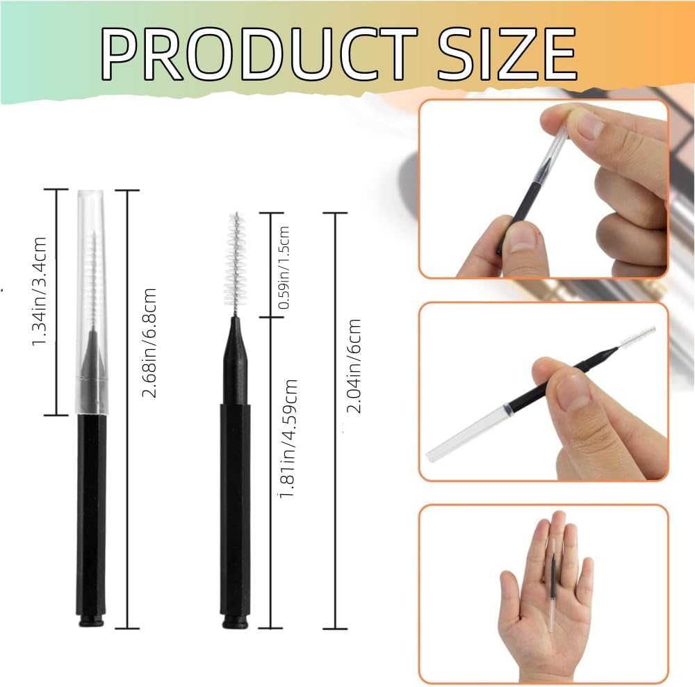HIDOSNG 100 Pcs Micro Eyebrow Brush with Cap, Brush Eyelash Brow Brush Removing Lash Filler, Eyebrow Spoolie Lash Comb Lift Tools for Eyebrows and Eyelashes Extensions Brow Lamination(Black)