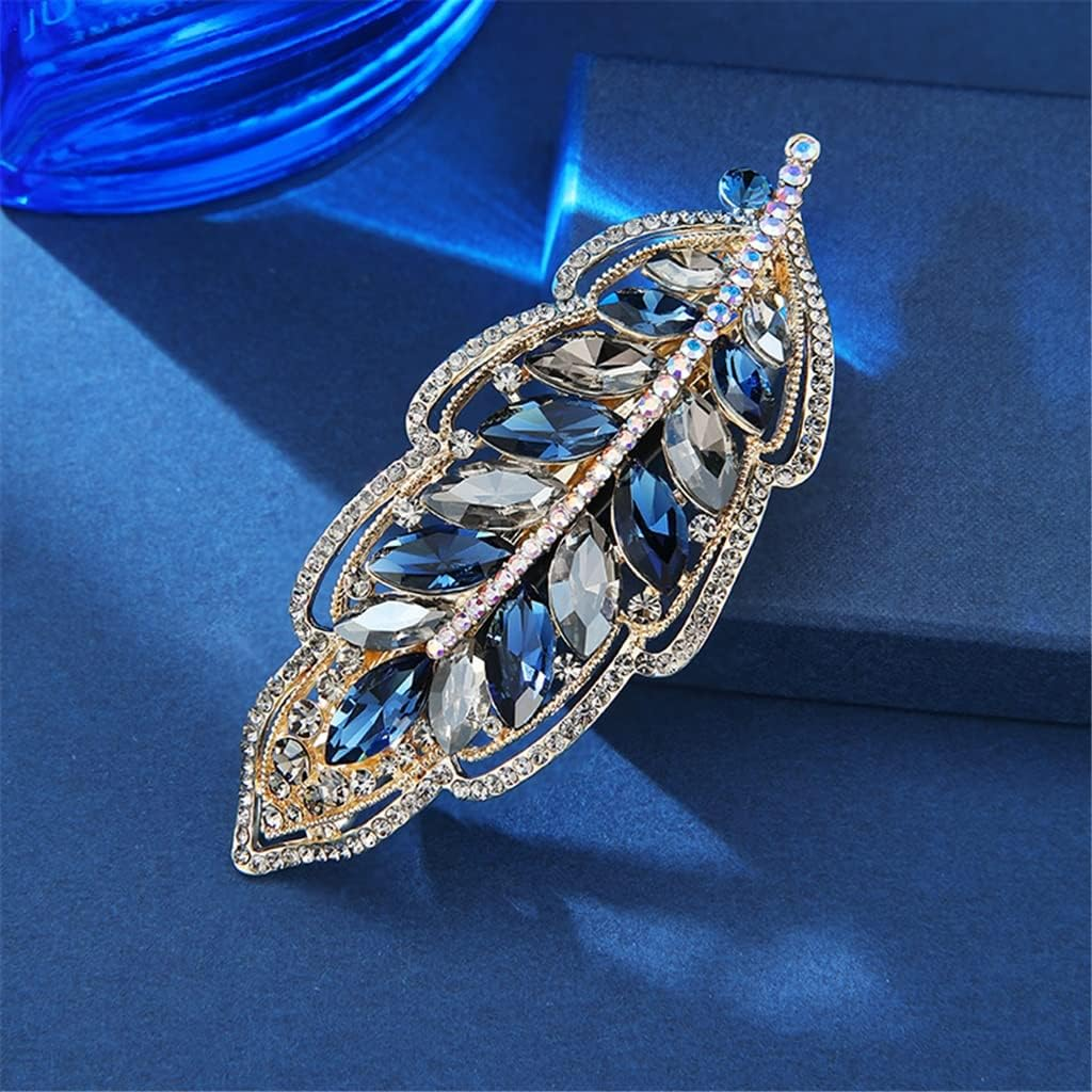 Rhinestone Hairpin,Crystal Barrette,Curl Hair Clip,Leaf Hairpin Female Clip Headdress Back Head Spring Clip Rhinestone Hairpin Hair Accessories (Color : A, Size : 9.6 * 3.8Cm) image number 2