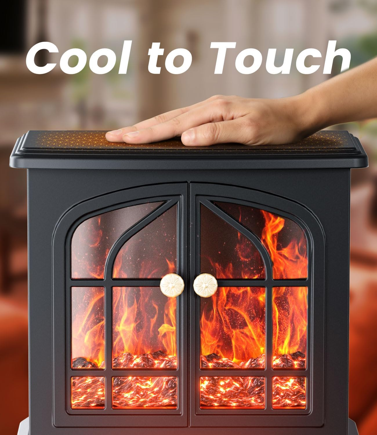 BLUEQUE Fan Heater for Bedroom - 2000W Electric Space Heater, Stove Fireplace Heating with Realistic LED 3D Flames, Fake Freestanding Fireplace for Living Rooms, Office, Indoor Home Use image number 4