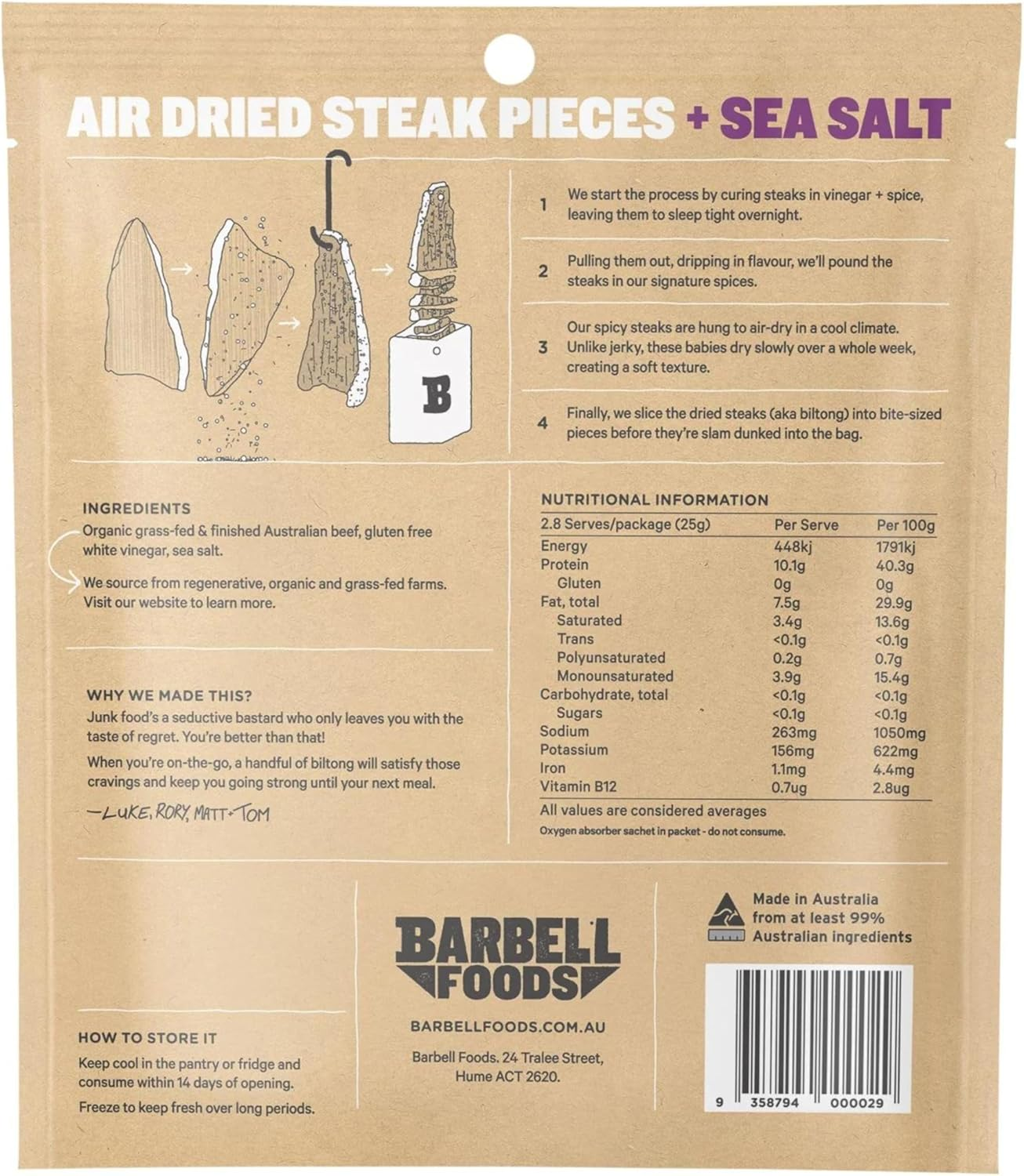 Barbell Biltong Air Dried Steak, Sample Pack, 3X70G Bags (Classic, Chilli & Sea Salt), Grass-Fed Beef, High Protein Meat Snack image number 5