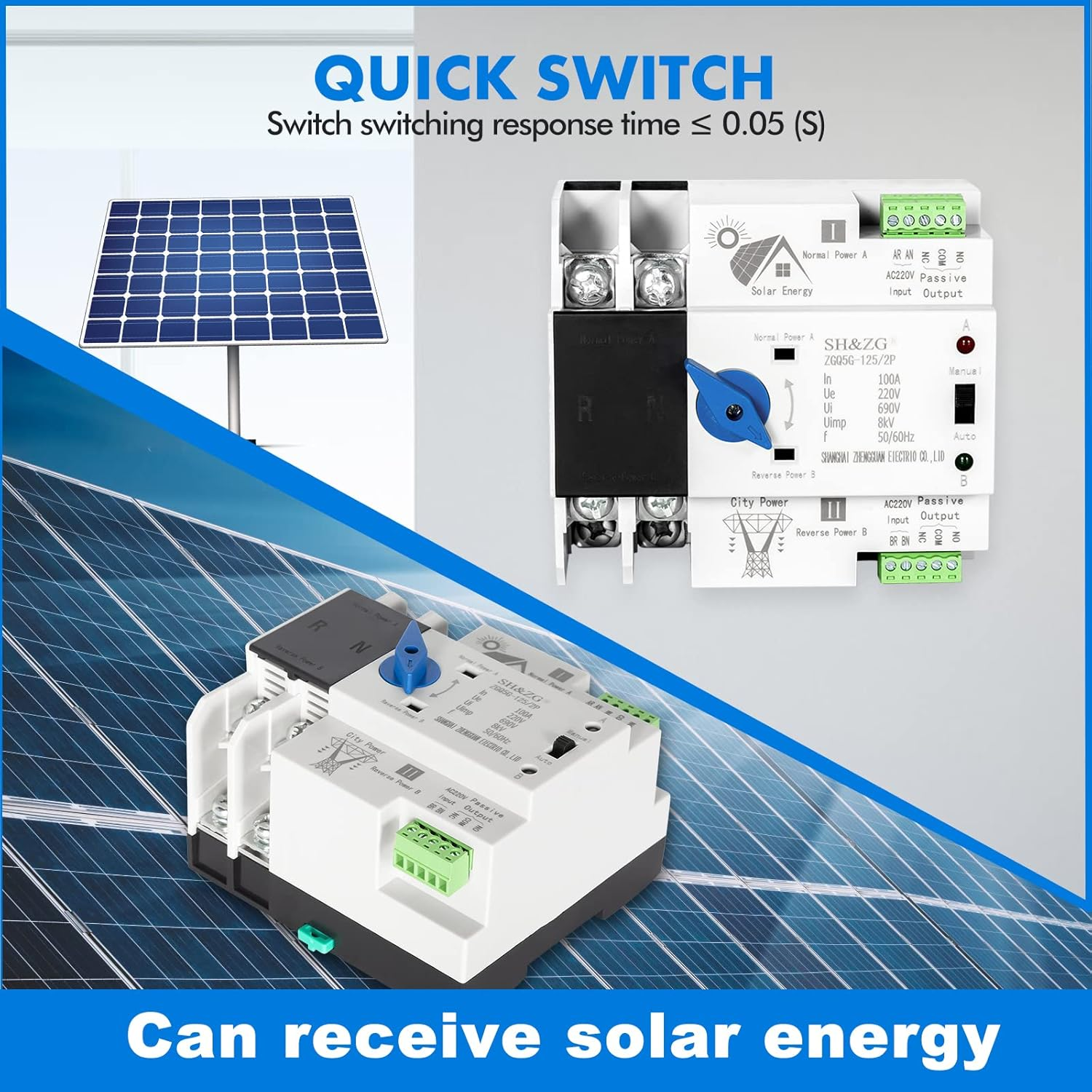 Inncen Dual Power Automatic Transfer Switch 220V Photovoltaic Uninterrupted Power Switch((Zgq5G-100A/2P)