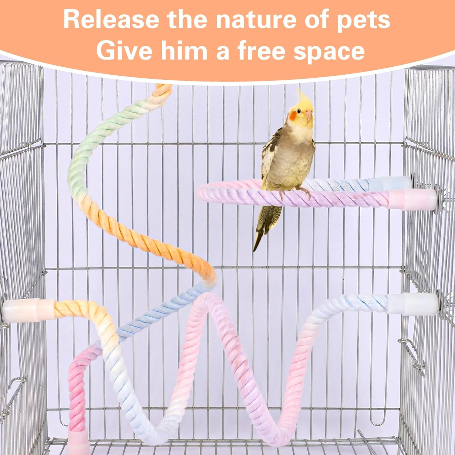 3Pcs Gradient Bendable Bird Perch Stand Set Climbing Rope Swing Playing Toys for Bird Cages Colorful Stand Rope for Parrots Cockatiels Budgies (Pink, One Size)