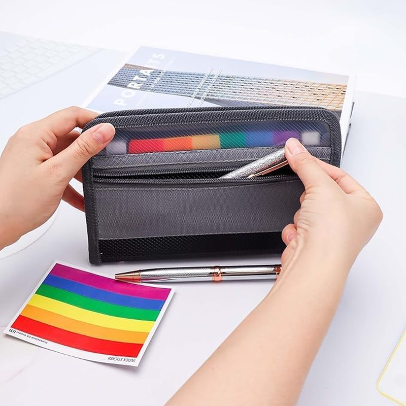 Expanding File Folder with Zipper &ndash; 13 Pockets Document Organizer, Portable Accordion Document Wallet for Home/Office/School, Includes 24 Multicolor Labels (Black) (A6-Size) image number 5