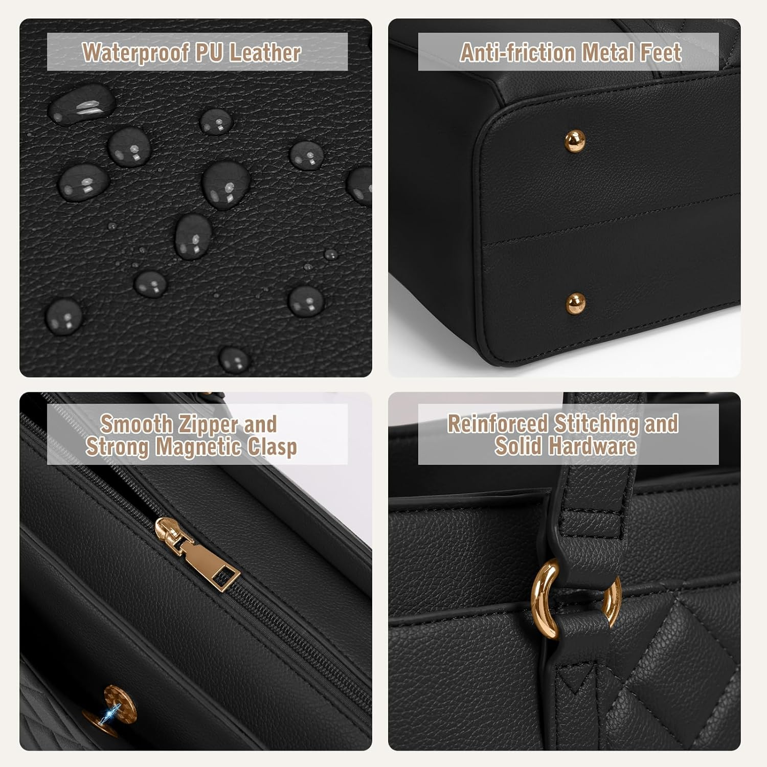 RAINSMORE Laptop Bag for Women 15.6 Inch Work Tote Bags Waterproof Leather Laptop Tote Professional Computer Briefcase image number 3