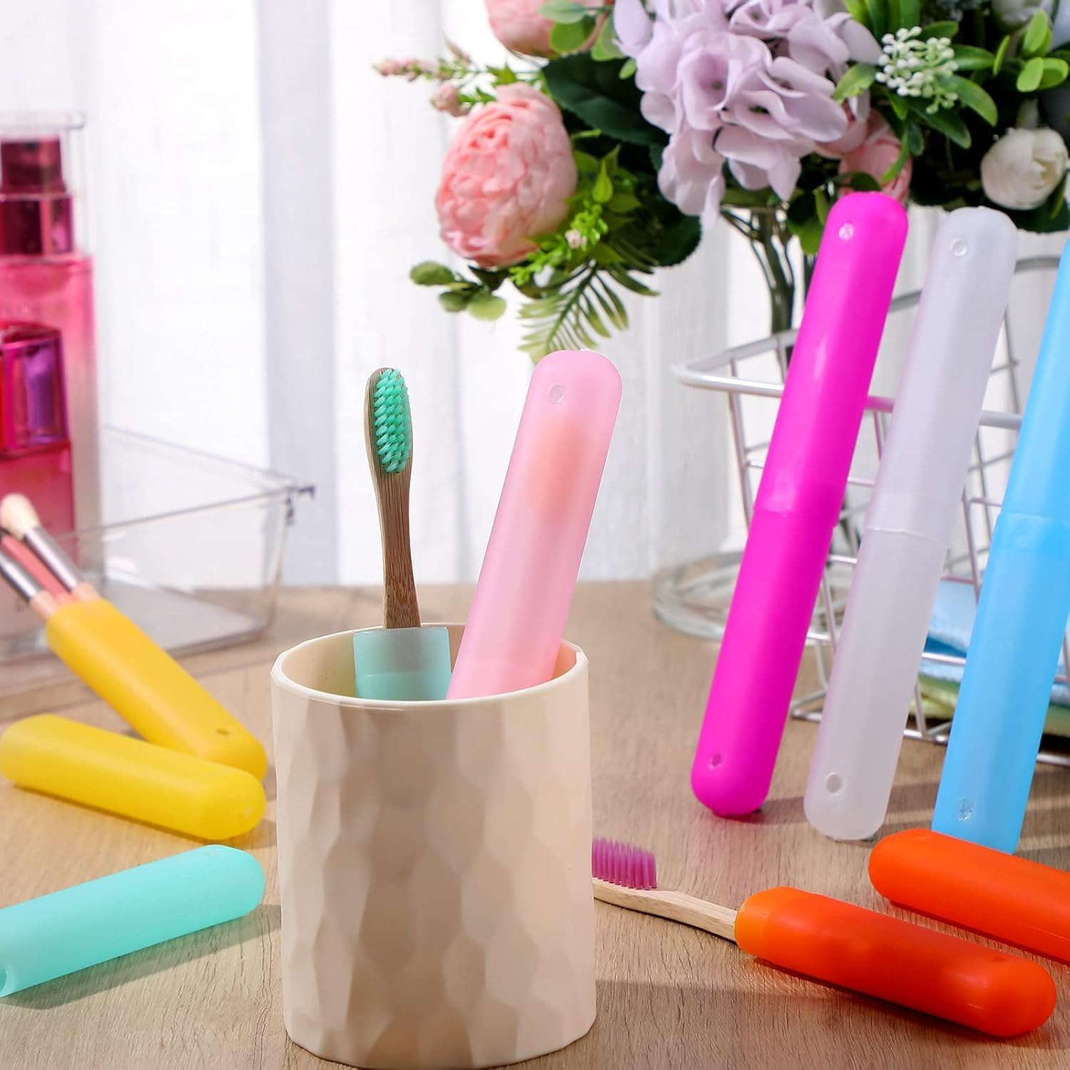 Bulk 7-Pack Travel Toothbrush Case Holder - Breathable PP Material, Drain Holes & Lightweight for Camping, Trips, Home (7 Assorted Colors) image number 4