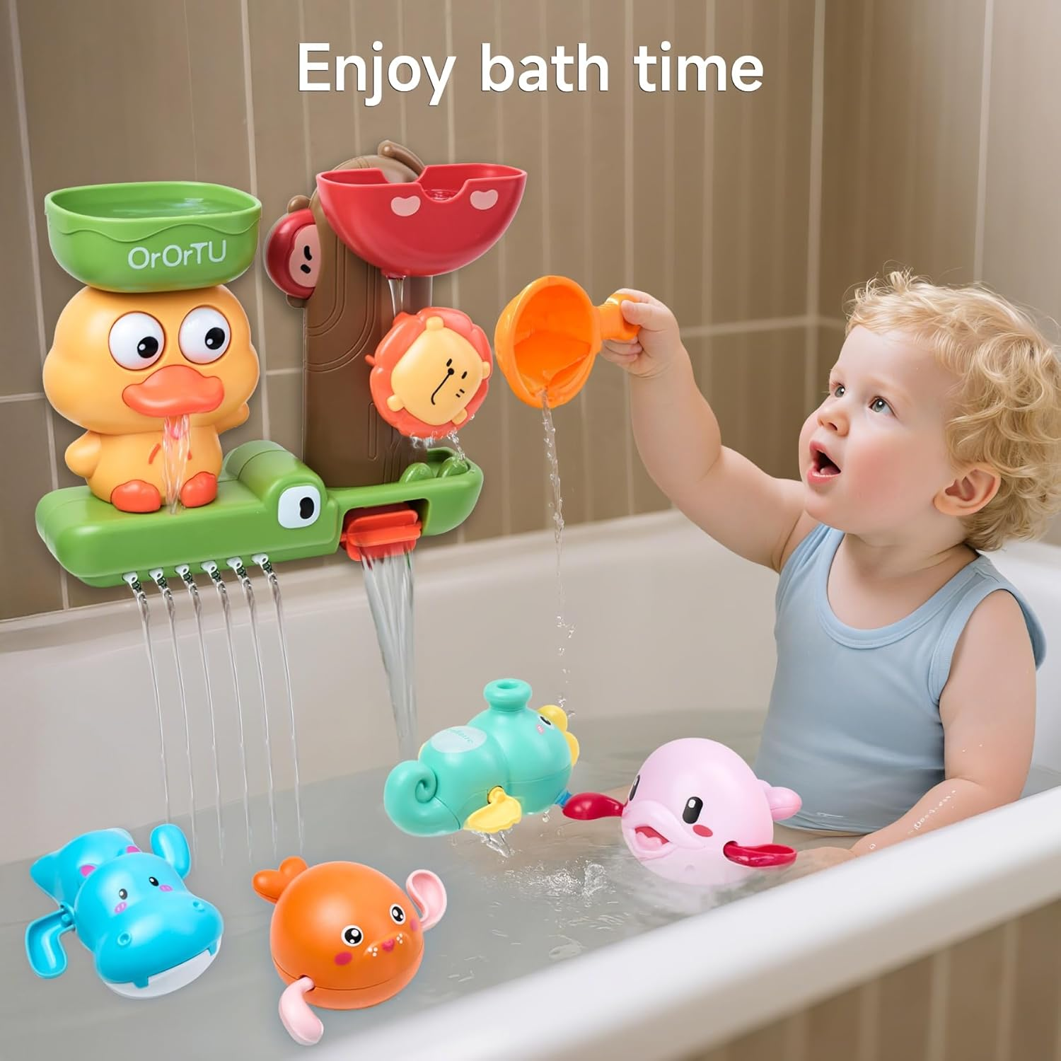 OR or TU Bath Toys Bathtub Toys for Baby Toddler Waterfall Spinning Gears 4Pcs Wind-Up Swimming Bath Toy No Battery Water Toy for Kids 18M+ image number 5