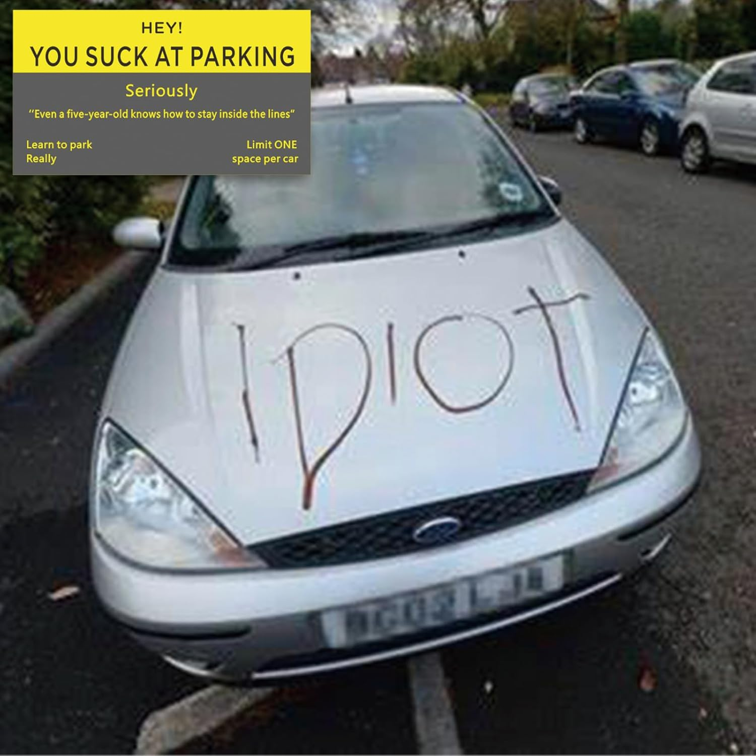 Bad Parking Cards - 100Pcs You Suck at Parking Cards -Funny Parking Violation Tickets Learn to Park Polite Reminder Business Cards(3.5 X 2 Inches) - Yellow,Black image number 3